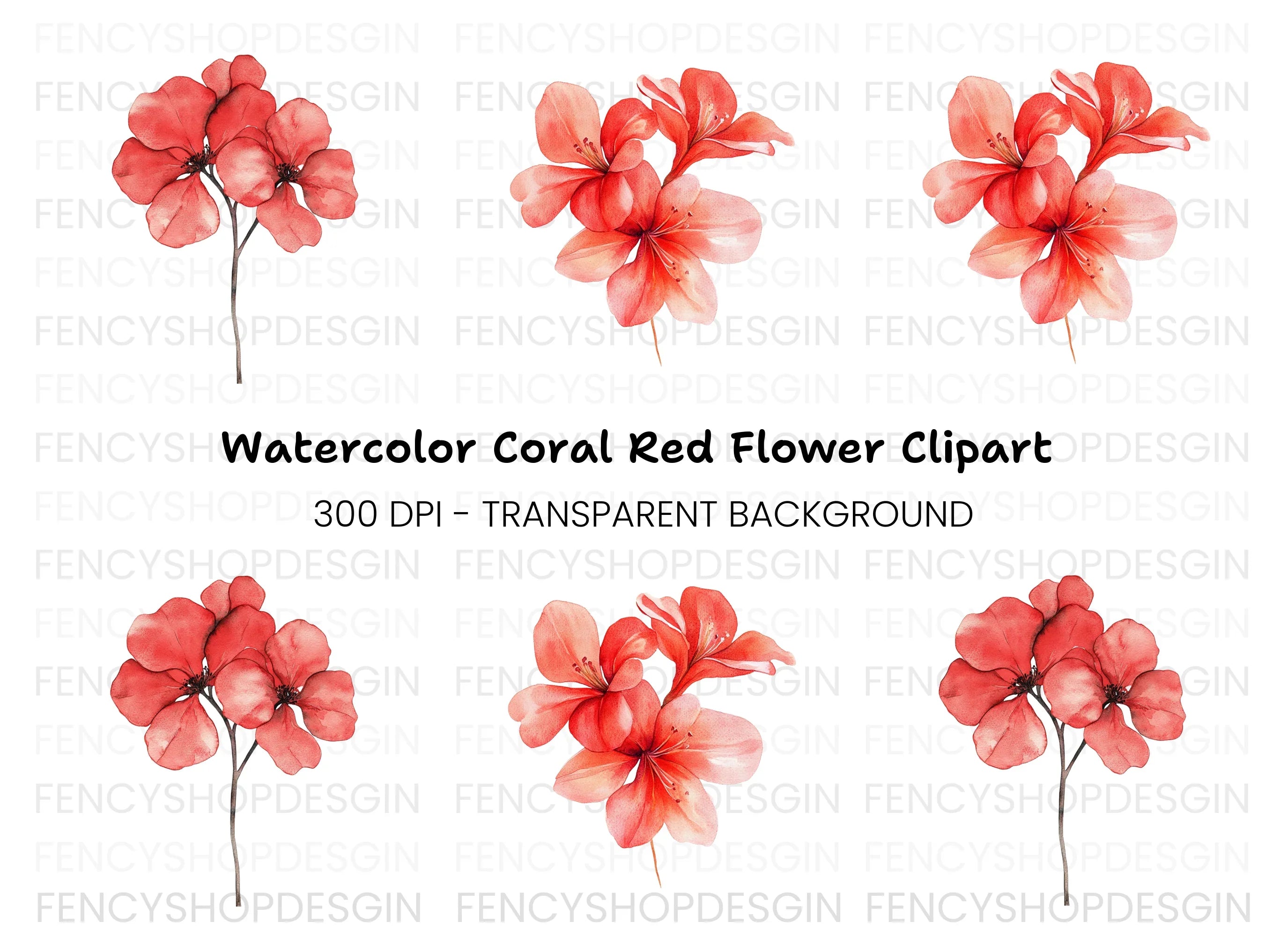 Vibrant Red Floral Clipart Bundle