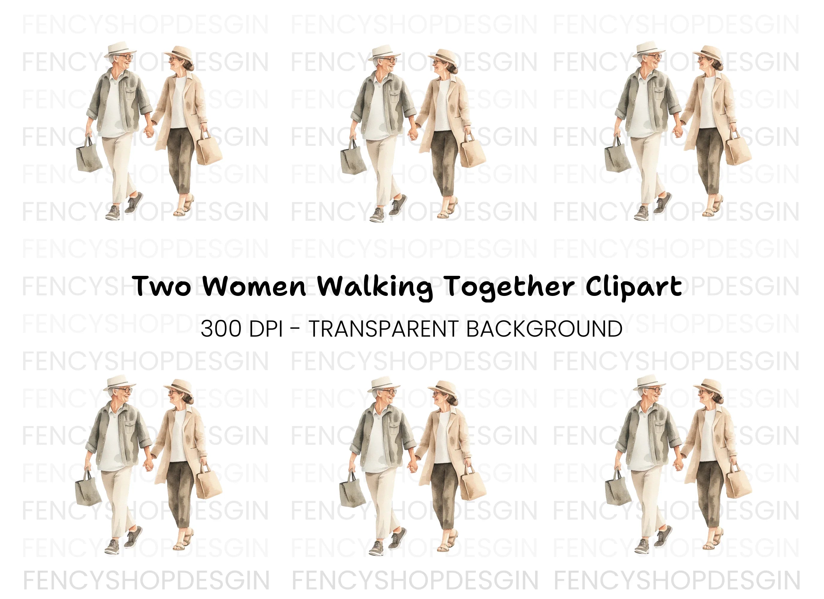 Elderly Couple Shopping Clipart Bundle