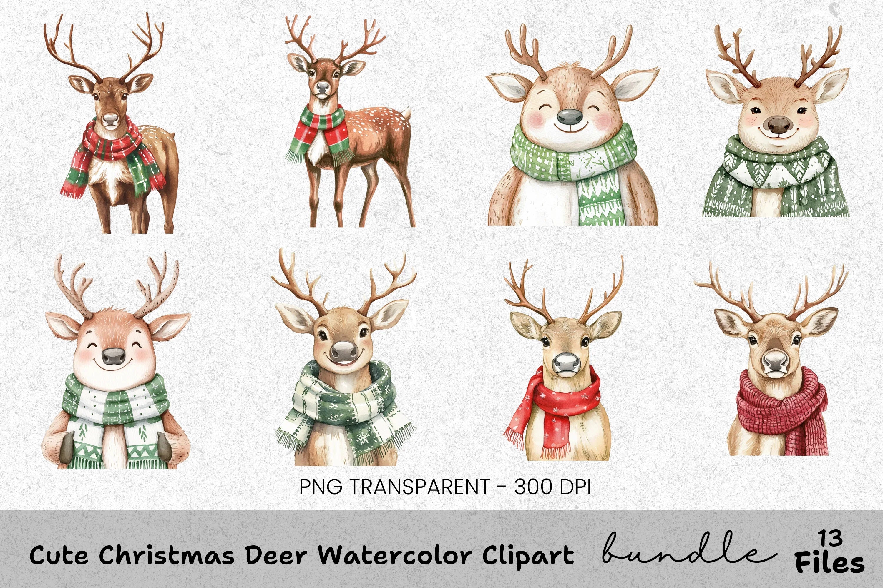 Cute Christmas Deer Clipart Bundle