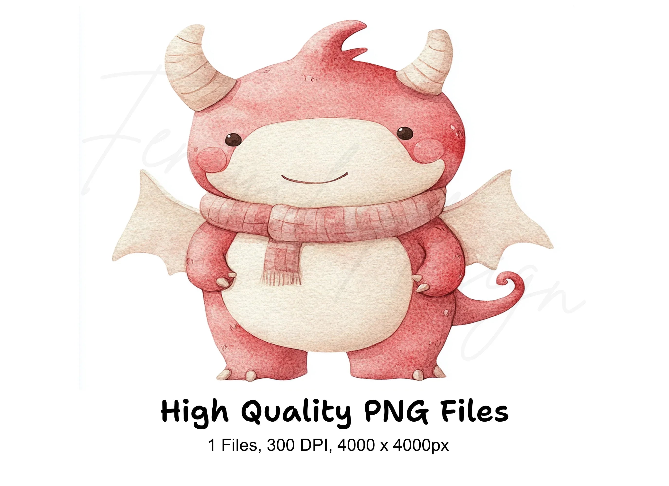 Cute Red Dragon with Scarf Clipart Bundle