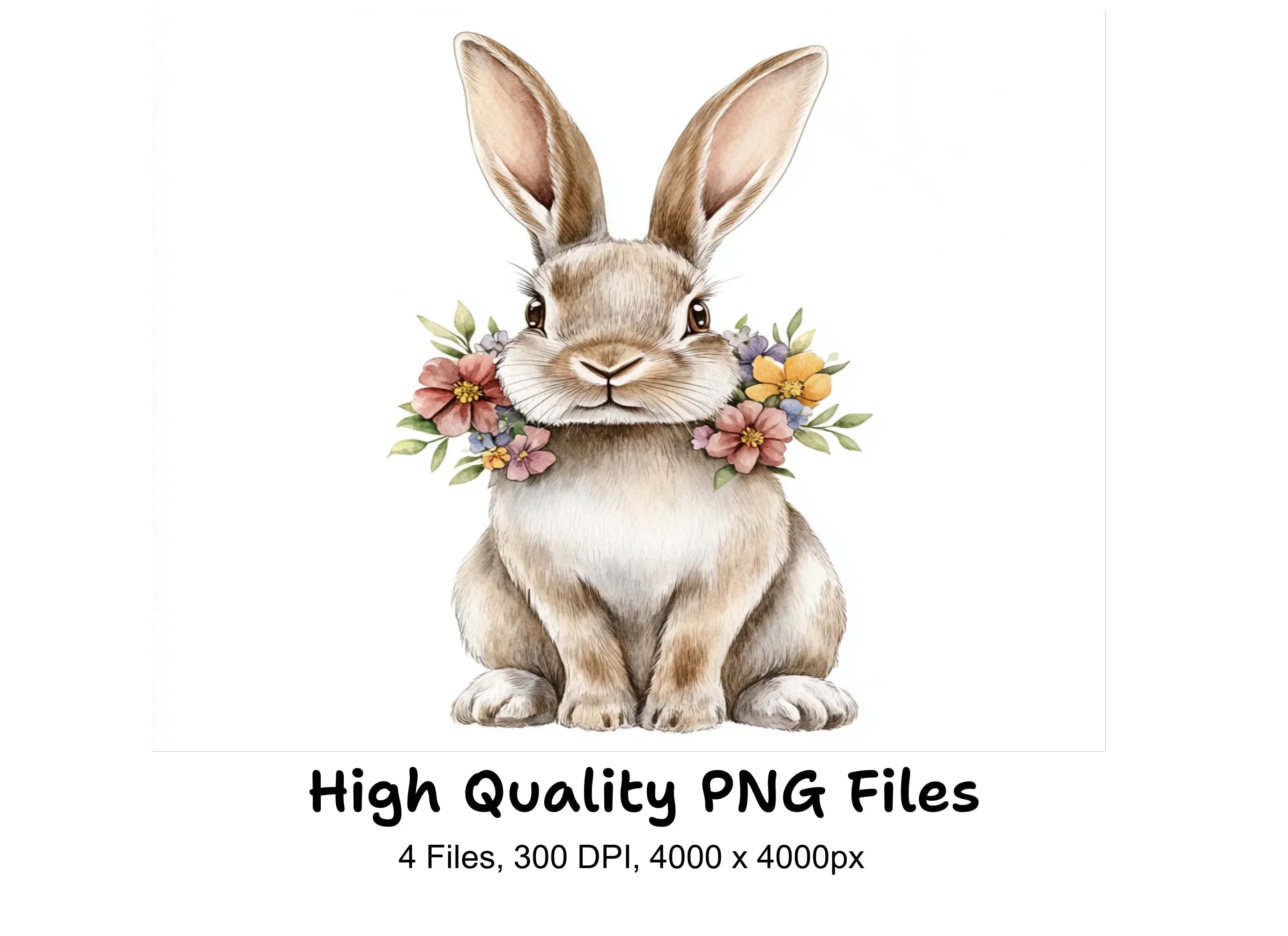 Floral Easter Bunny Clipart Bundle