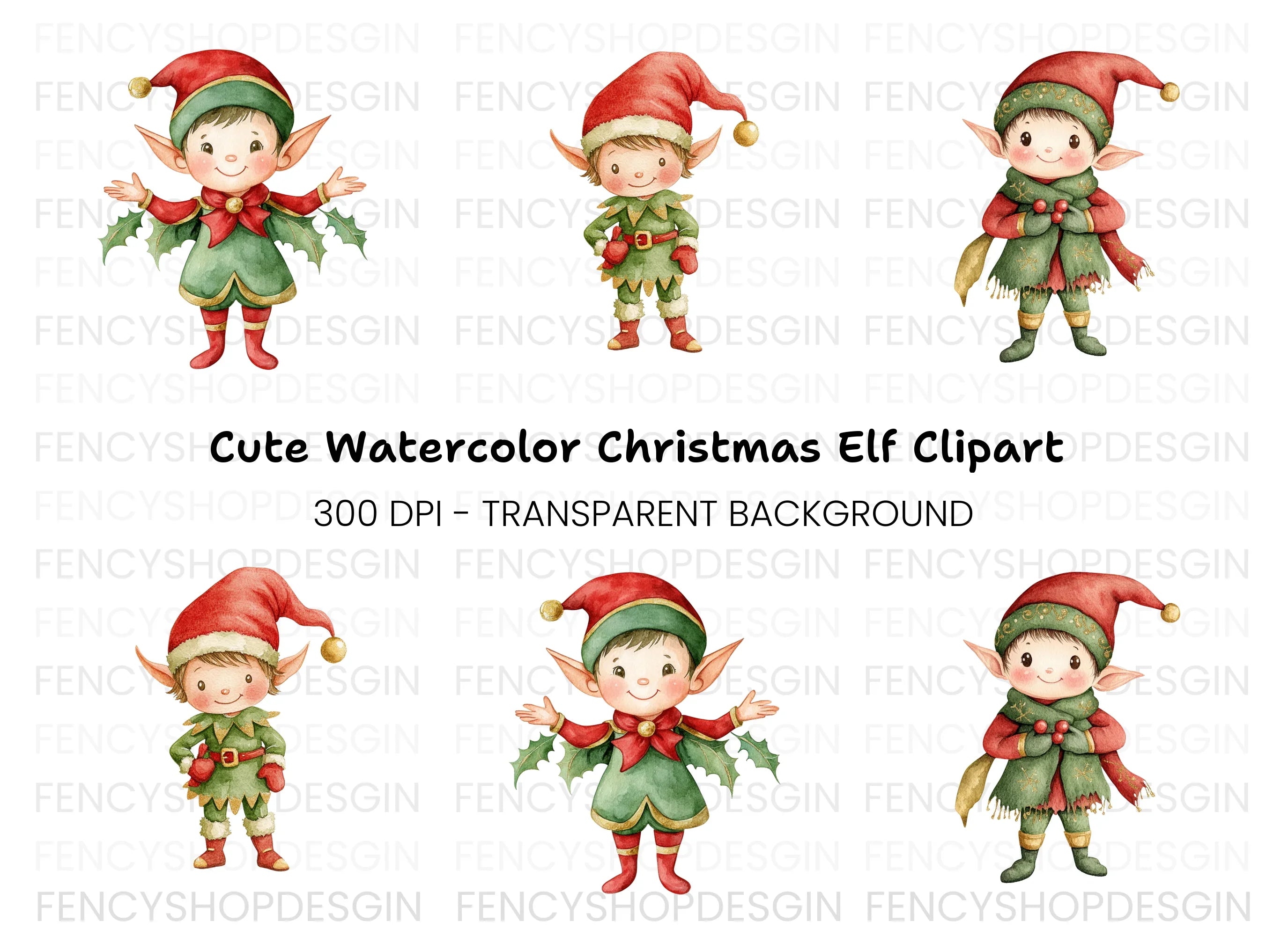 Cute Christmas Elves Clipart Bundle