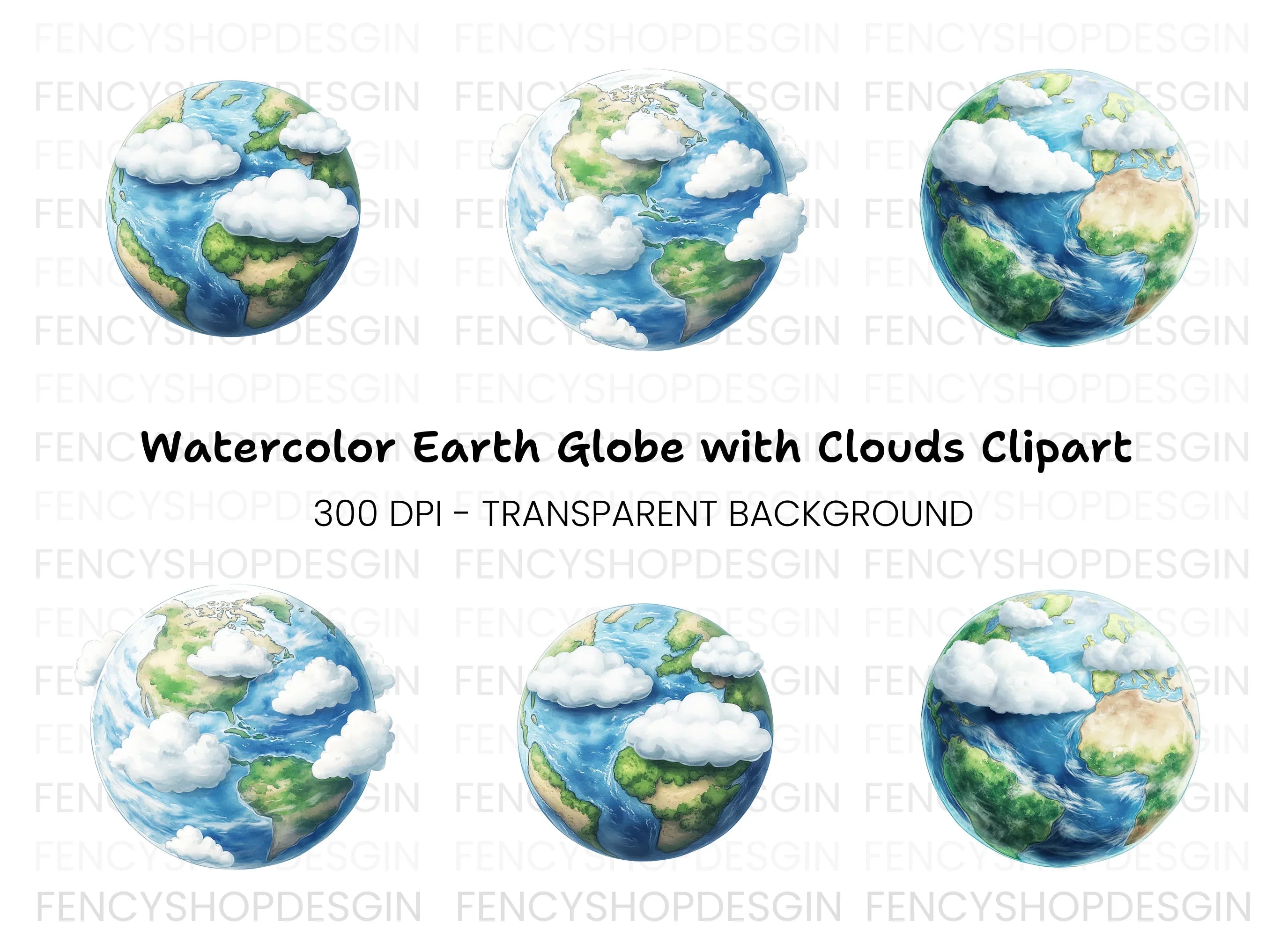 Realistic Earth with Clouds Clipart Bundle