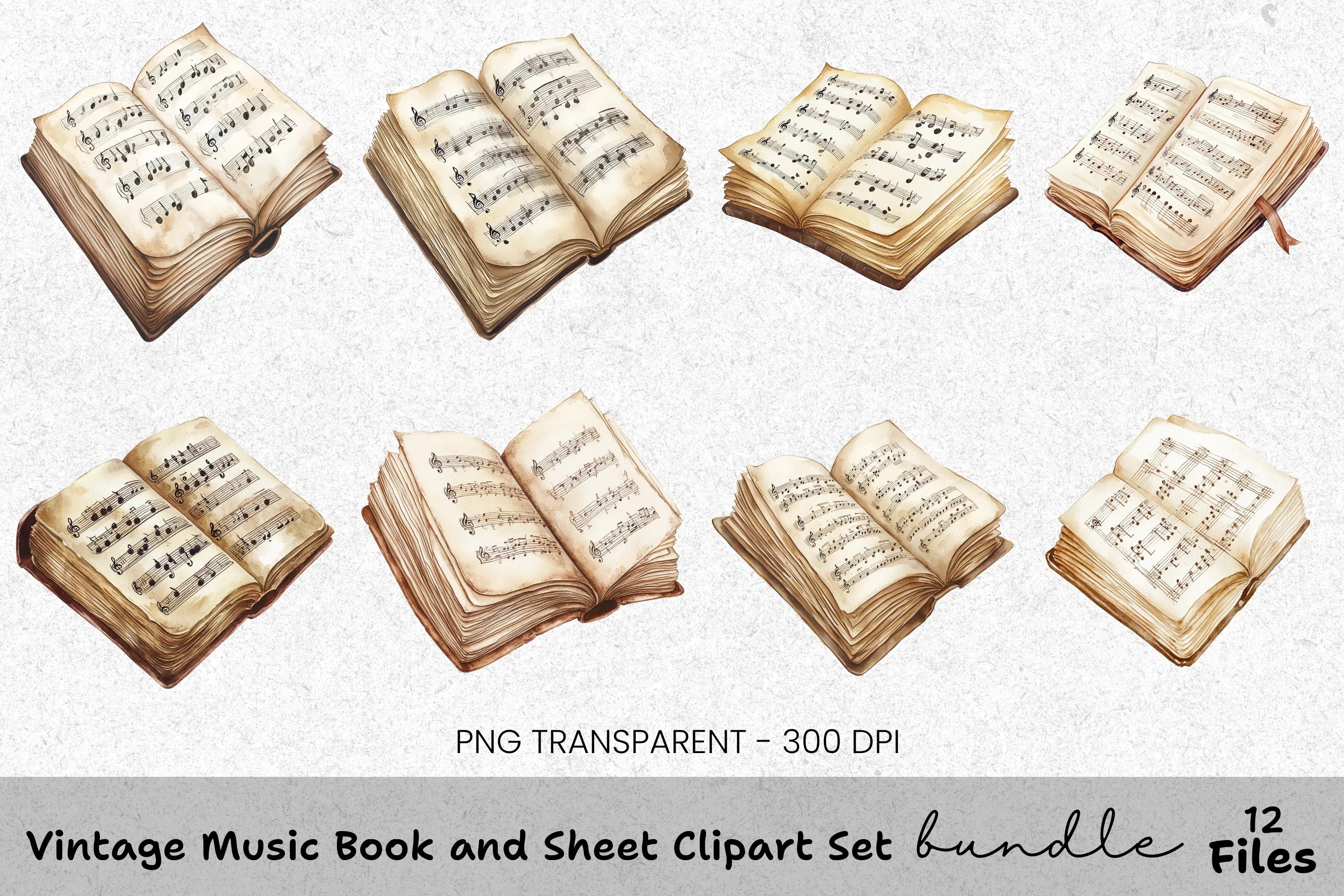 Vintage Music Book and Sheet Clipart Bundle