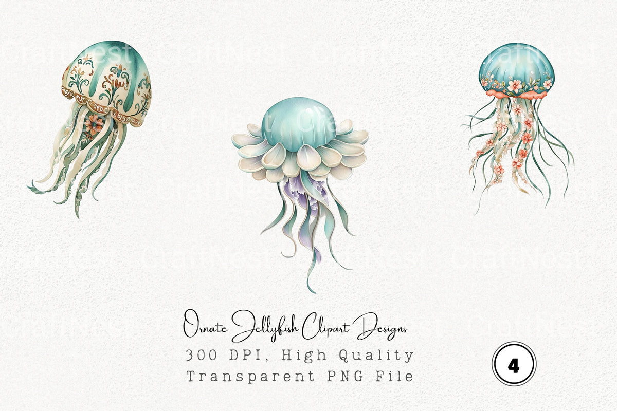 Ornate Jellyfish Designs Clipart Bundle