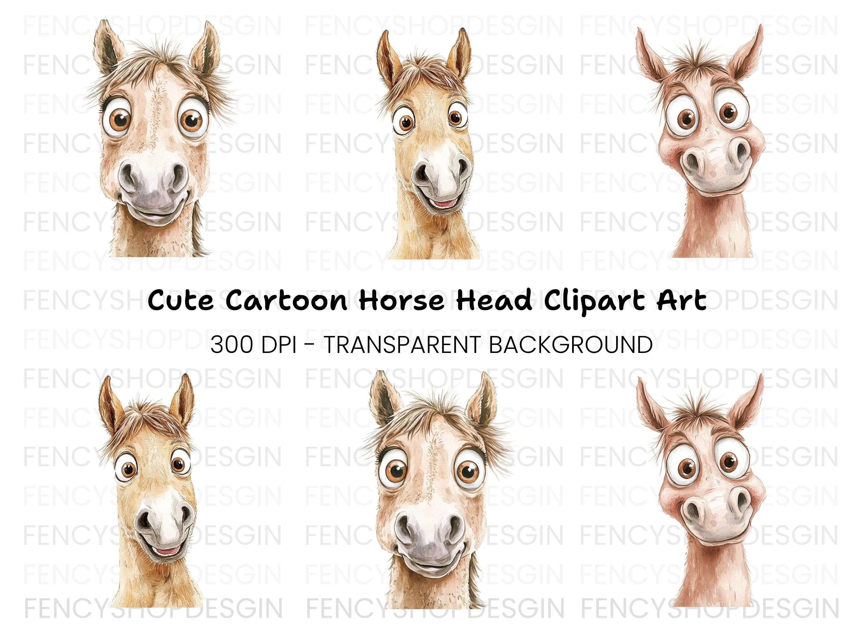 Funny Horse Faces Clipart Bundle