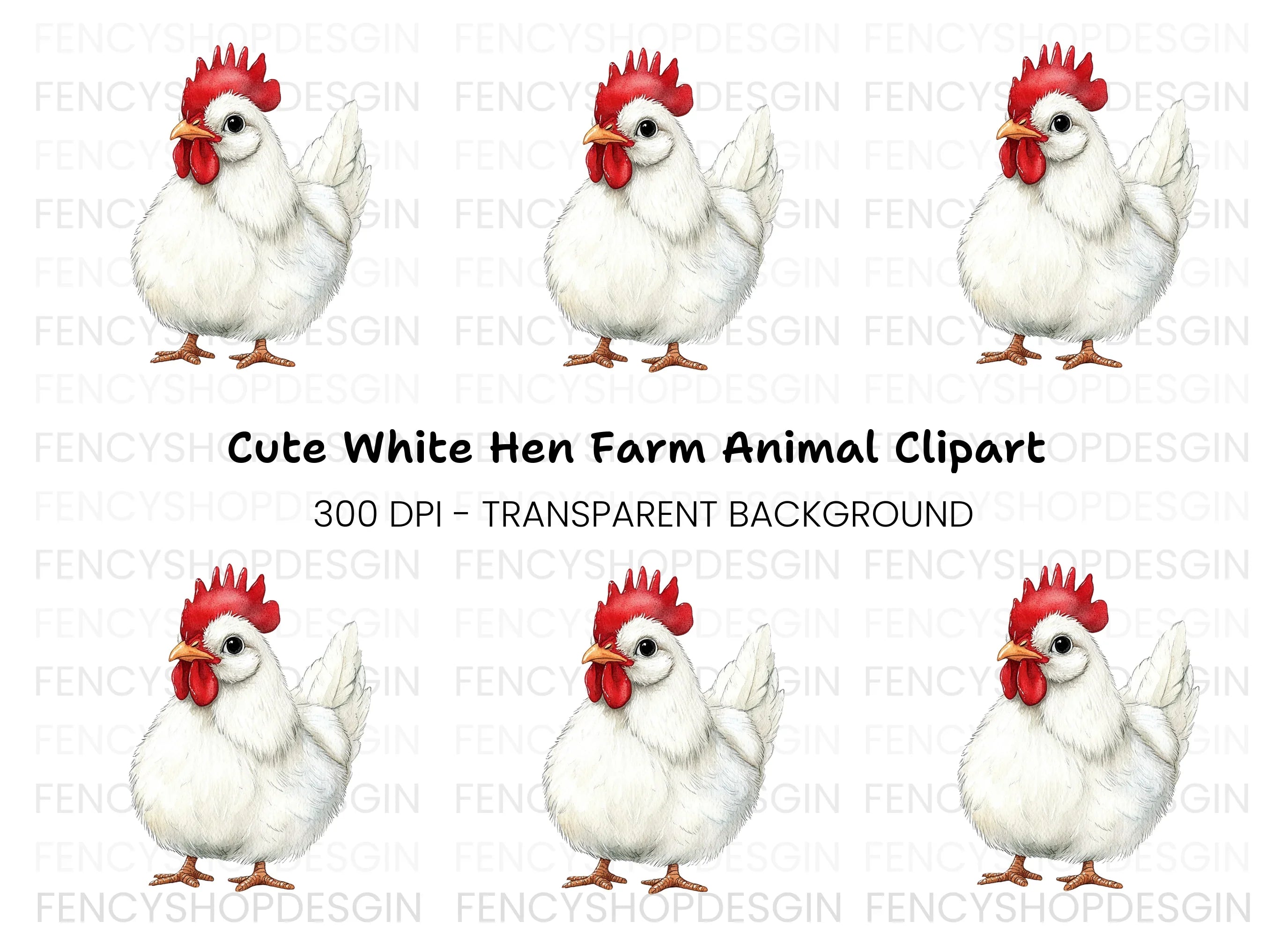Cute White Rooster Clipart Bundle
