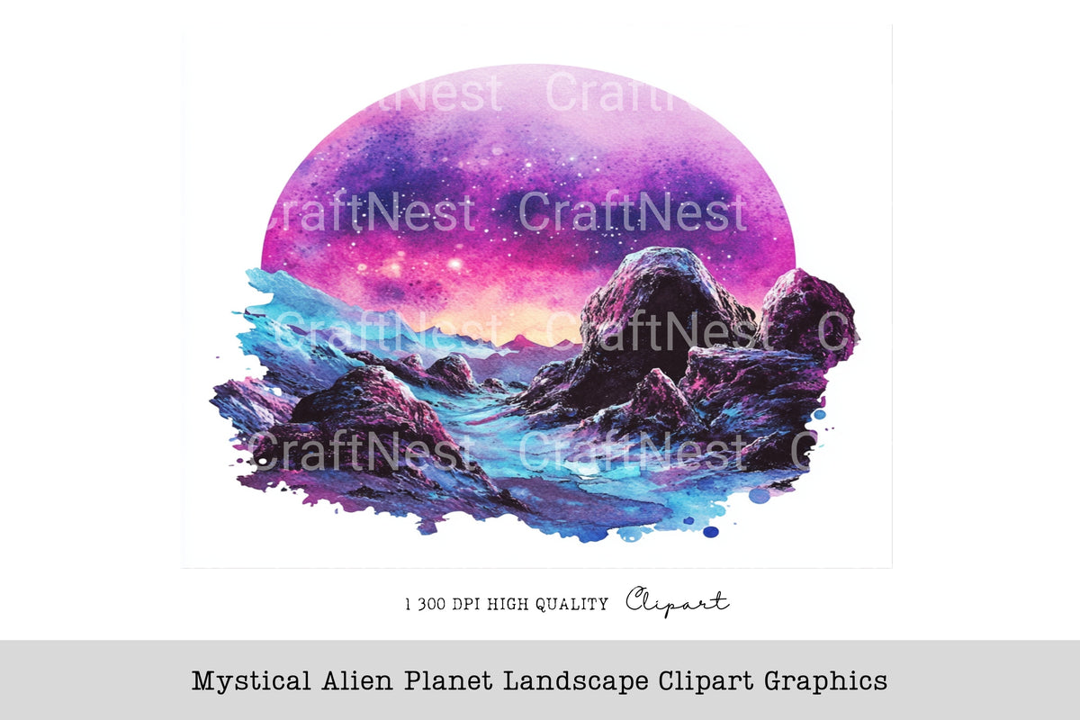 Mystical Alien Planet Landscape Graphics Clipart Bundle