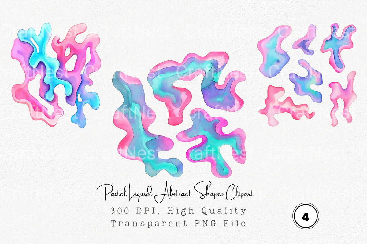 Pastel Liquid Abstract Shapes Clipart Bundle