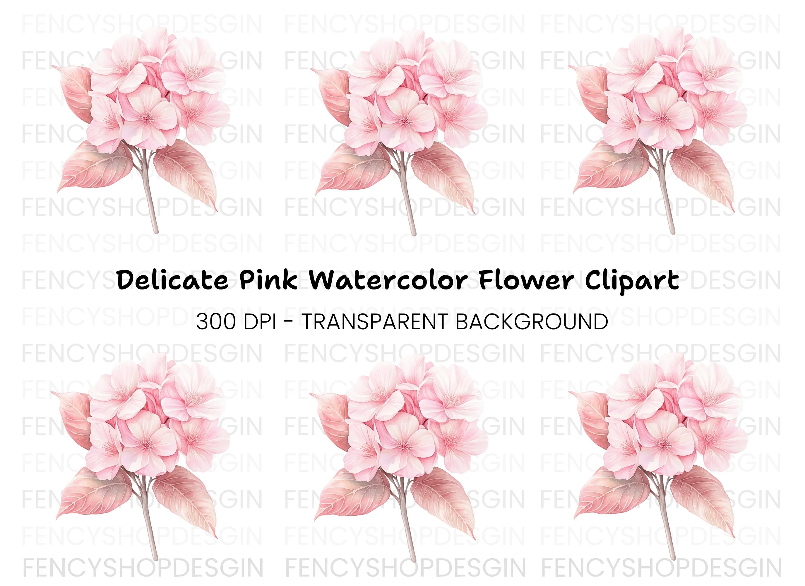 Pink Hydrangea Blossom Clipart Bundle