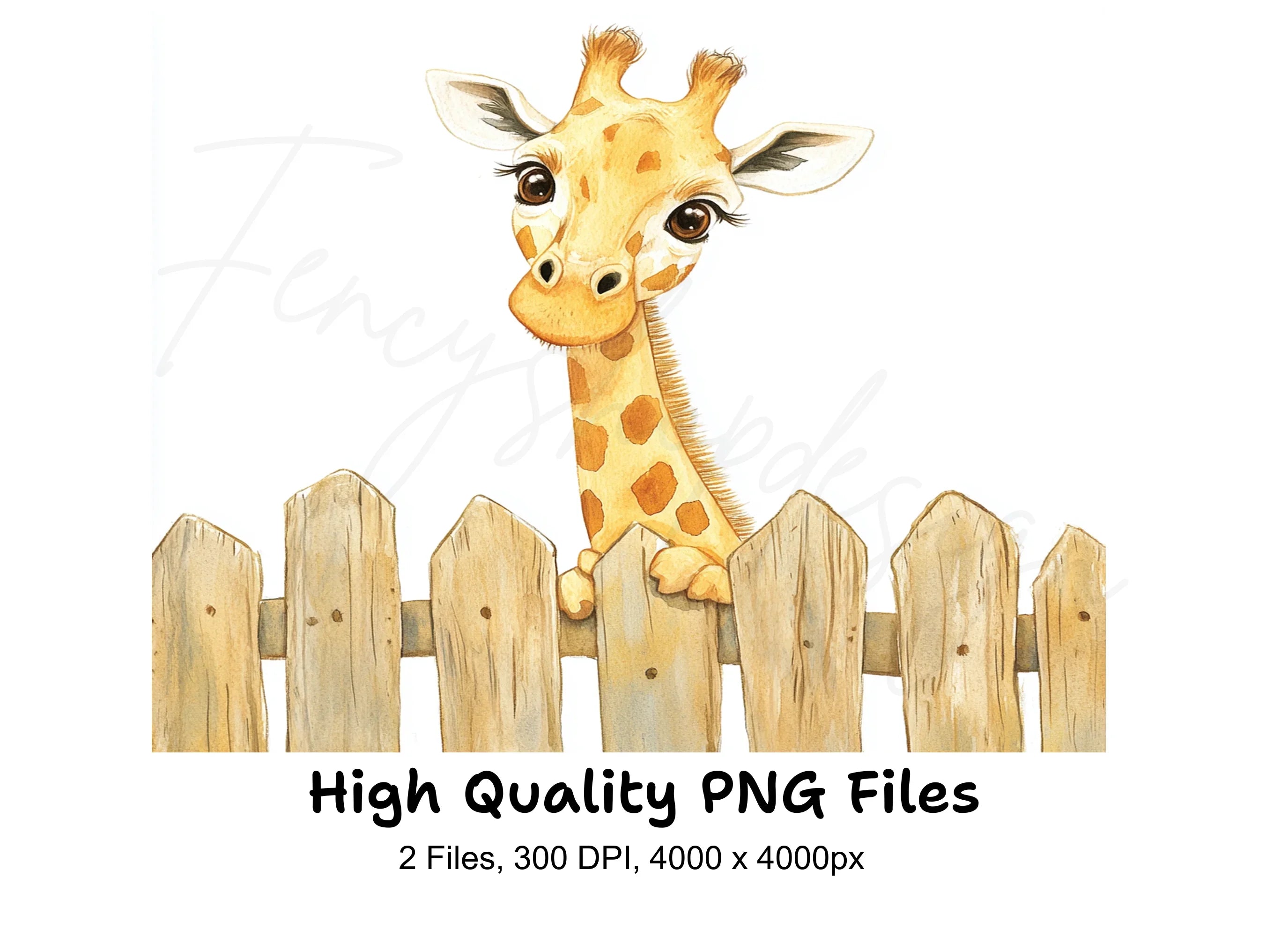 Charming Giraffe Over Fence Illustration Clipart Bundle