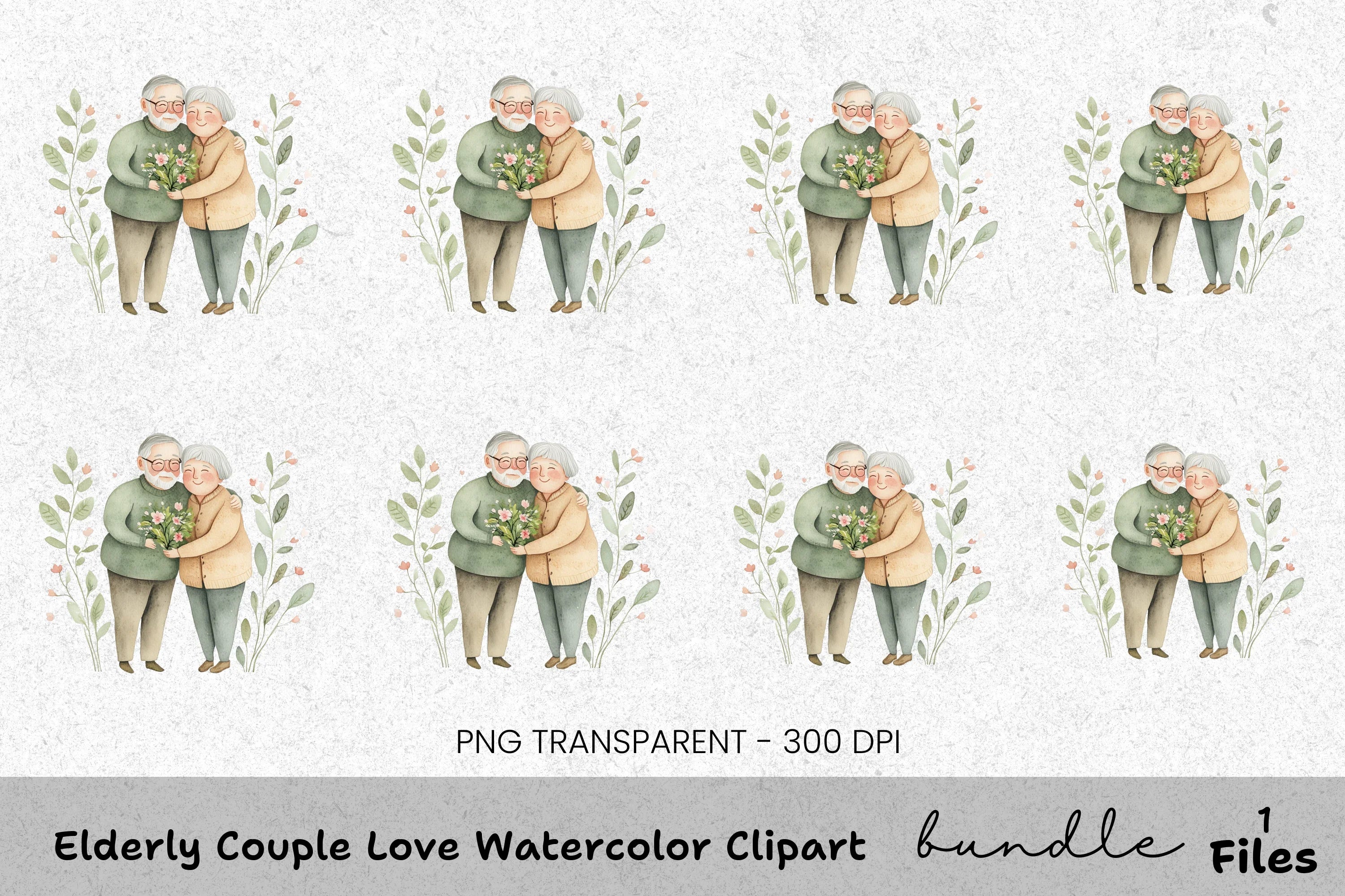 Elderly Couple Love Clipart Bundle