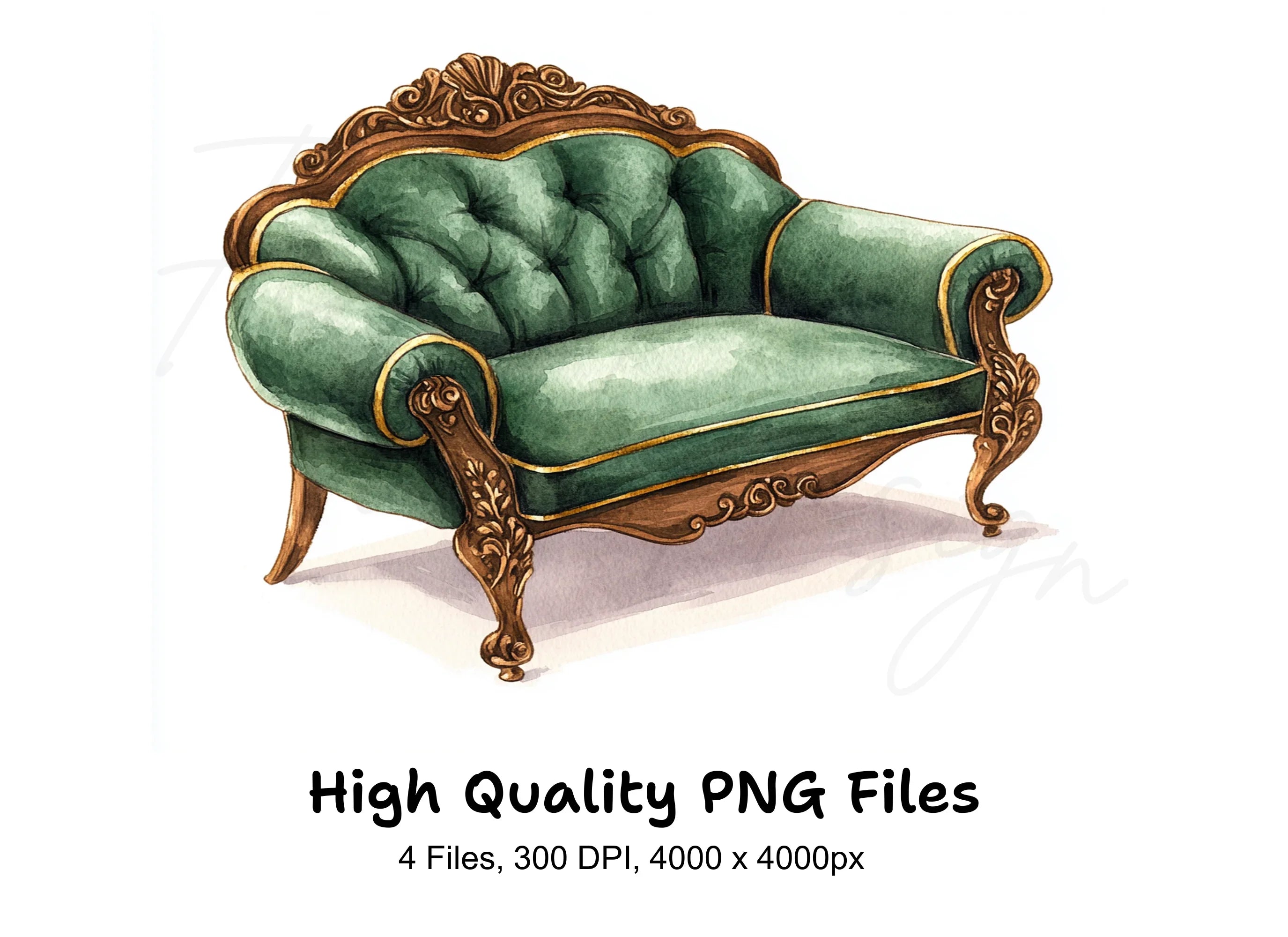 Vintage Green Armchair Clipart Bundle