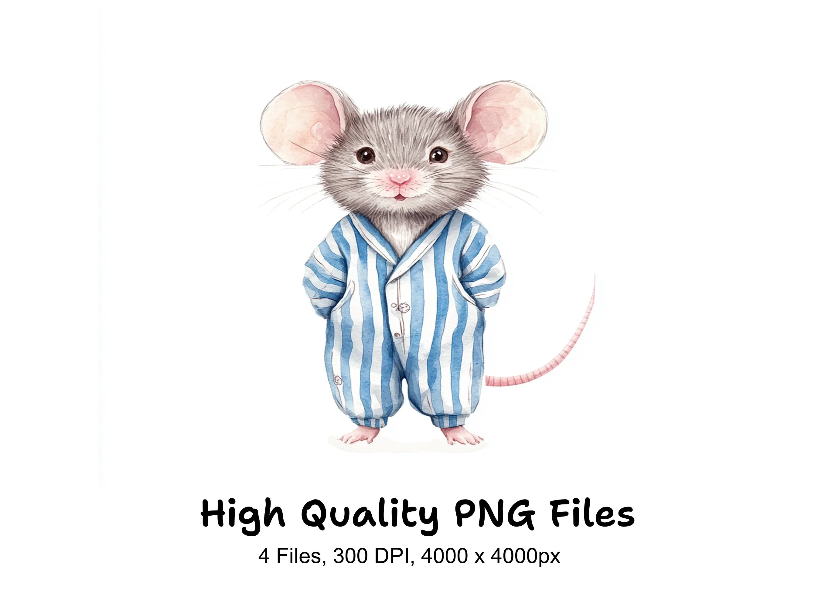 Charming Mice in Blue Striped Pajamas Clipart Bundle