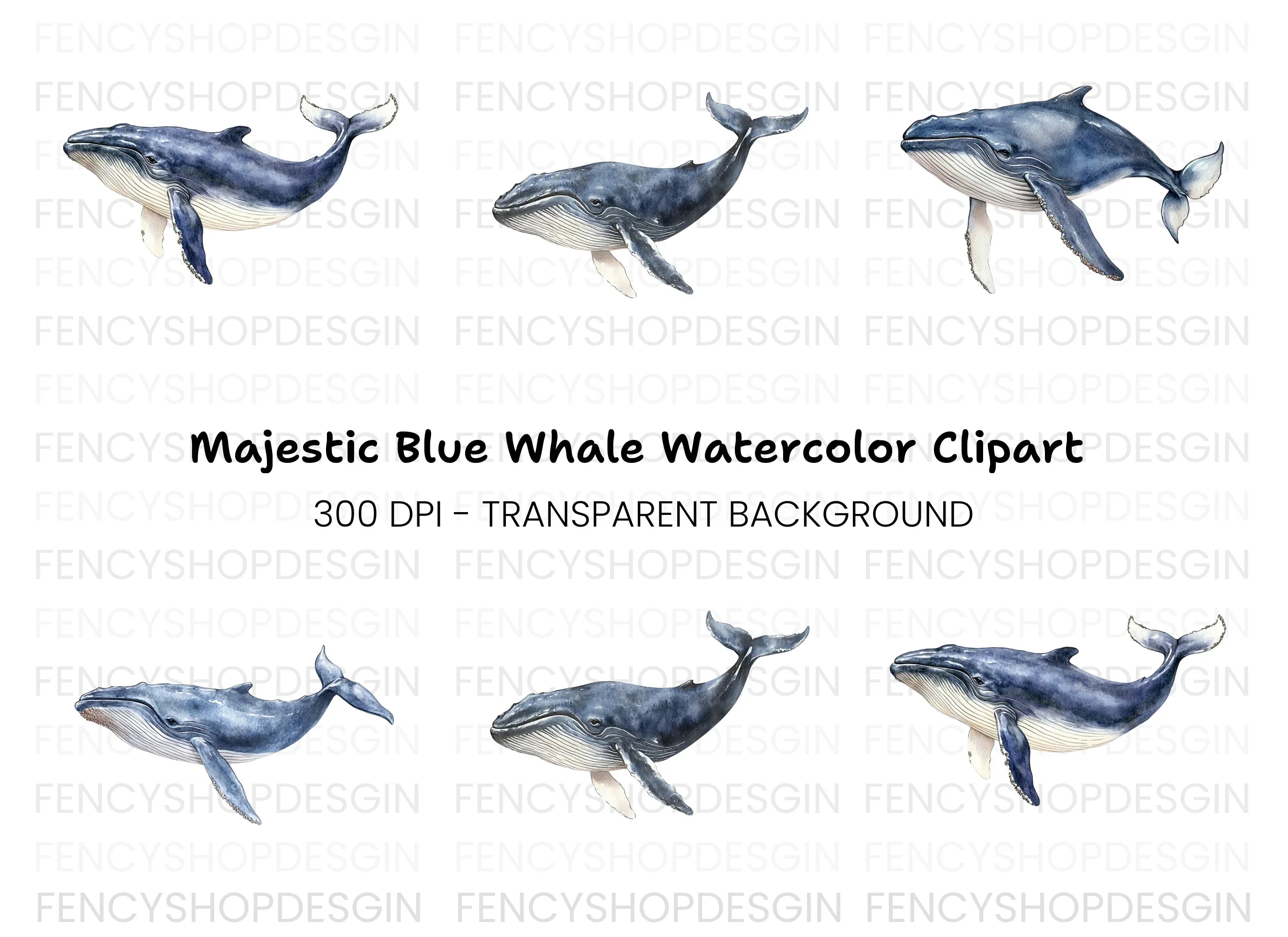 Blue Whale Clipart Bundle