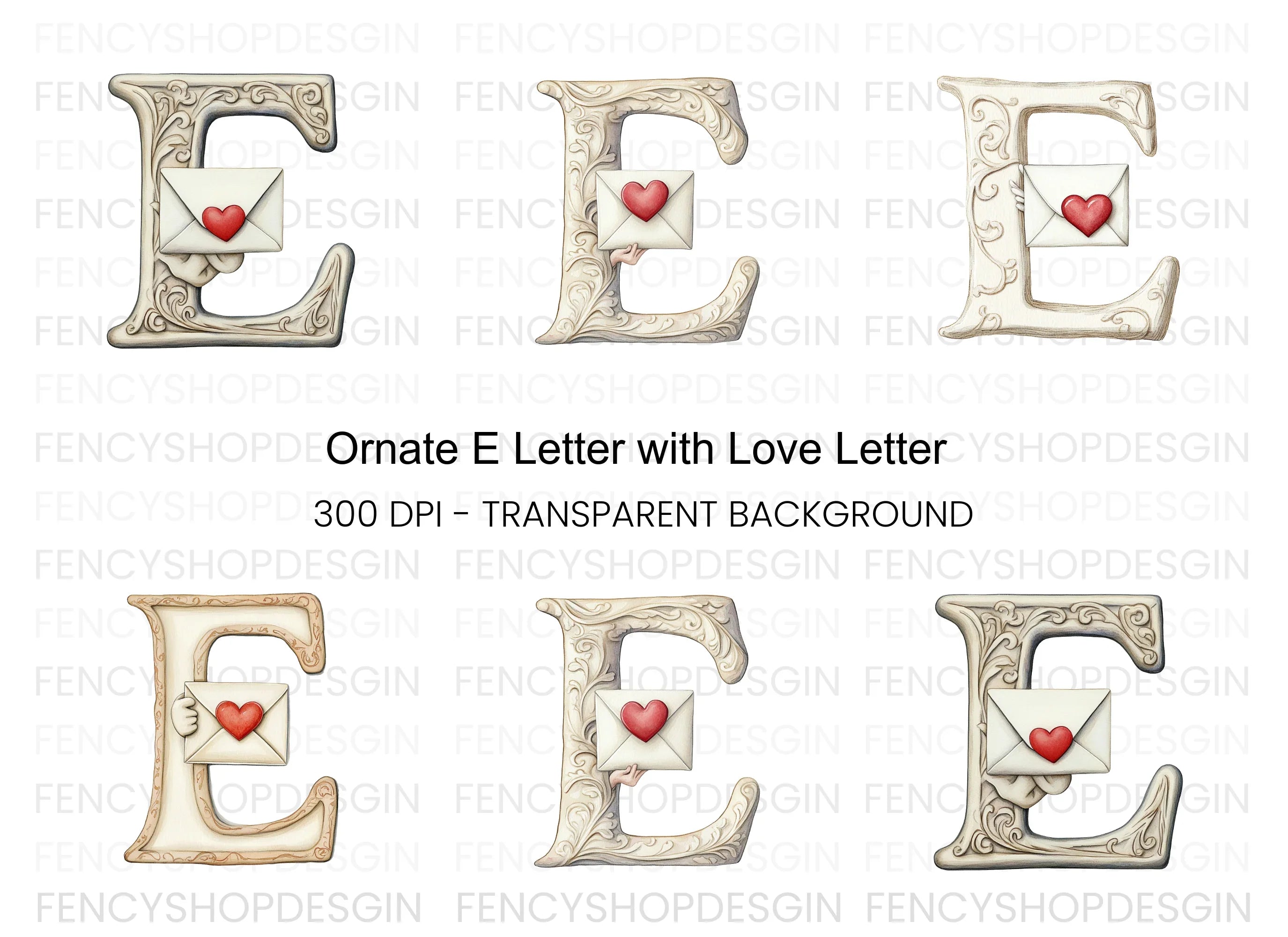 Ornate Love Letter Clipart Bundle