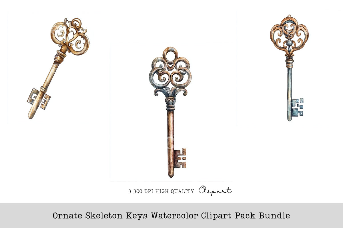 Ornate Skeleton Keys Clipart Bundle