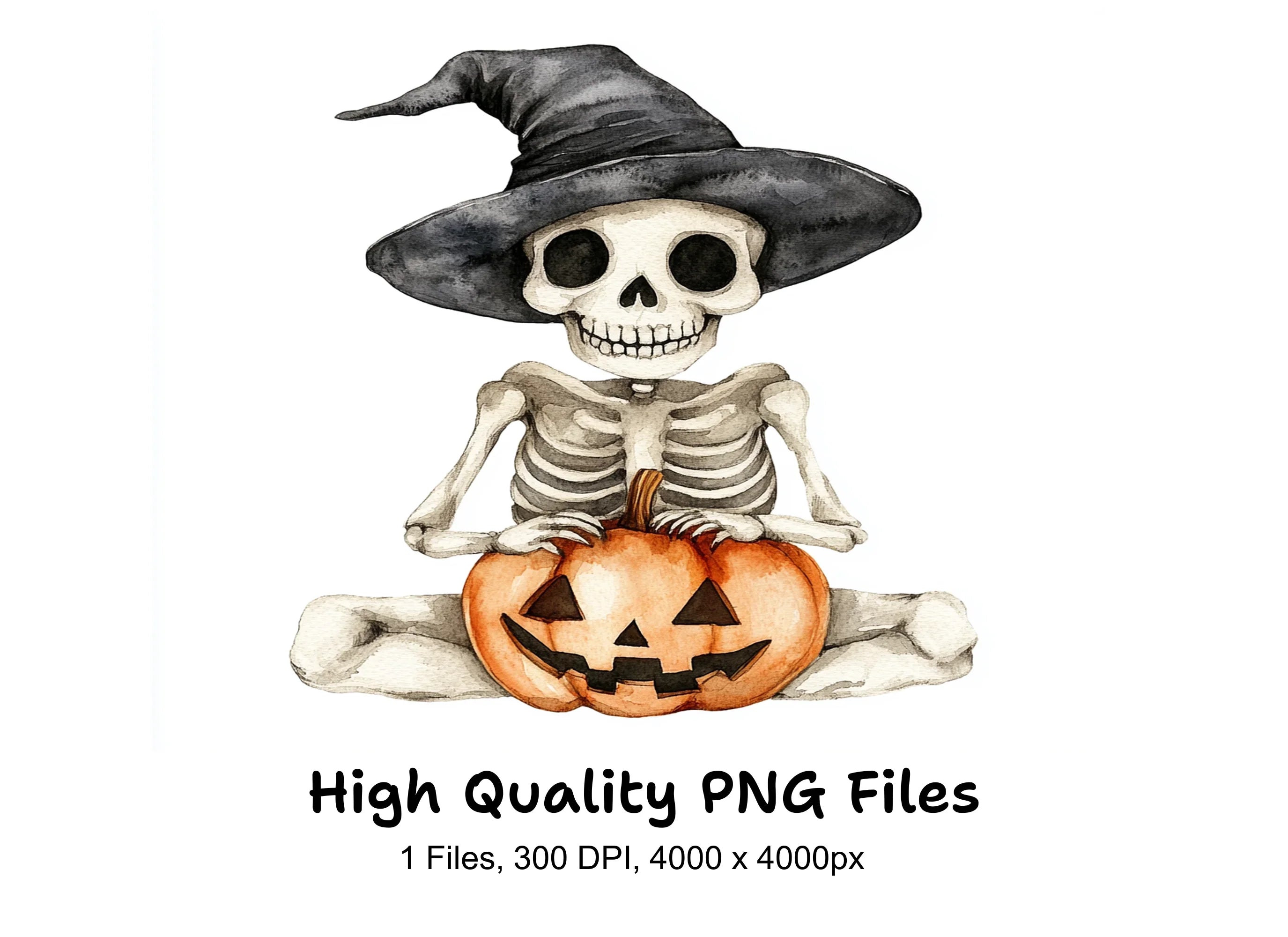 Witch Hat Skeleton with Pumpkin Clipart Bundle