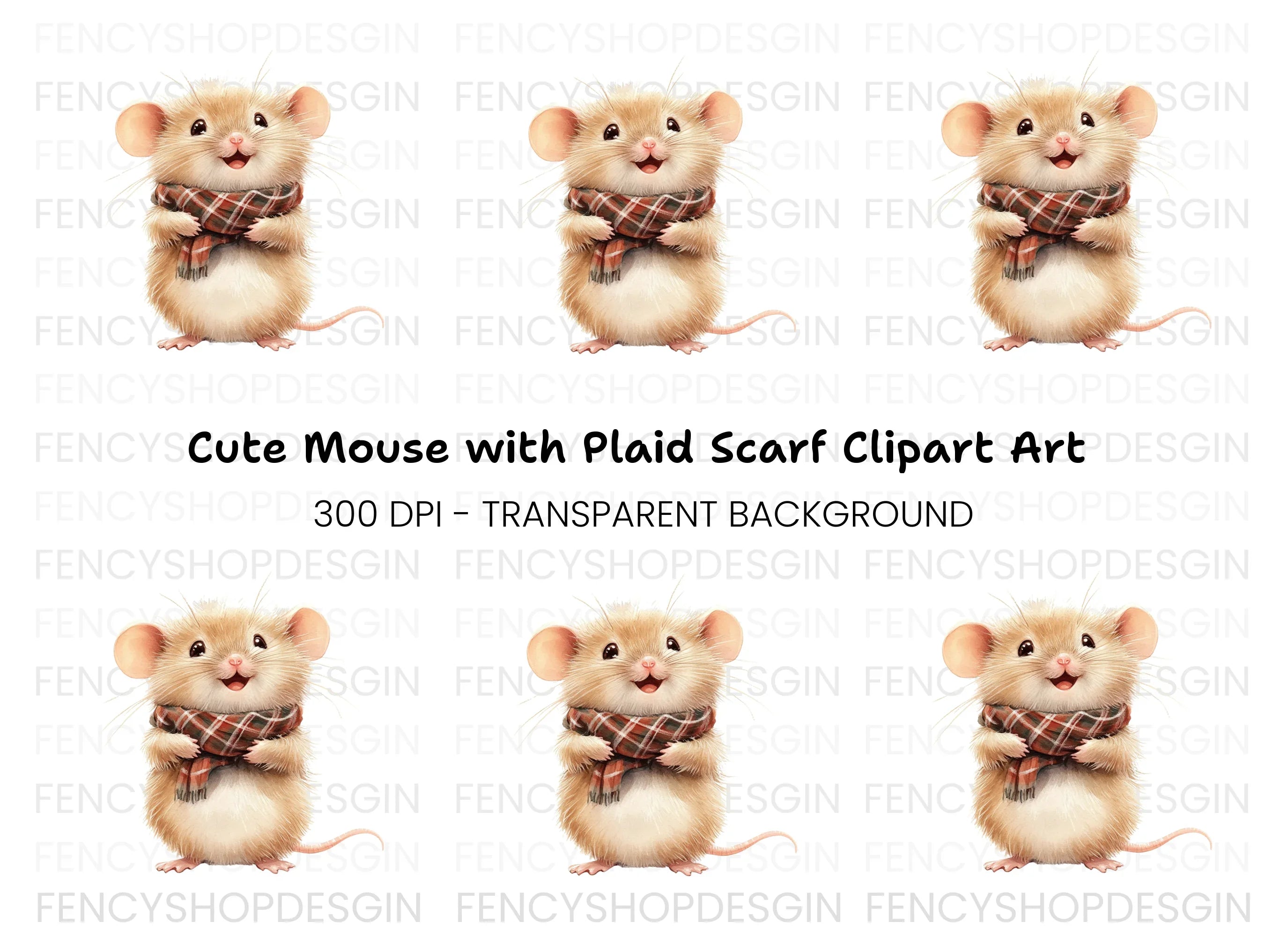 Cute Mouse with Scarf Clipart Bundle