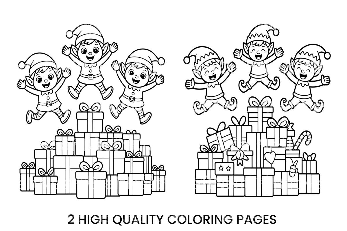 Jumping Elves and Gifts Coloring Books