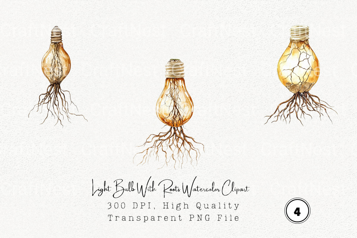 Light Bulb With Roots Clipart Bundle