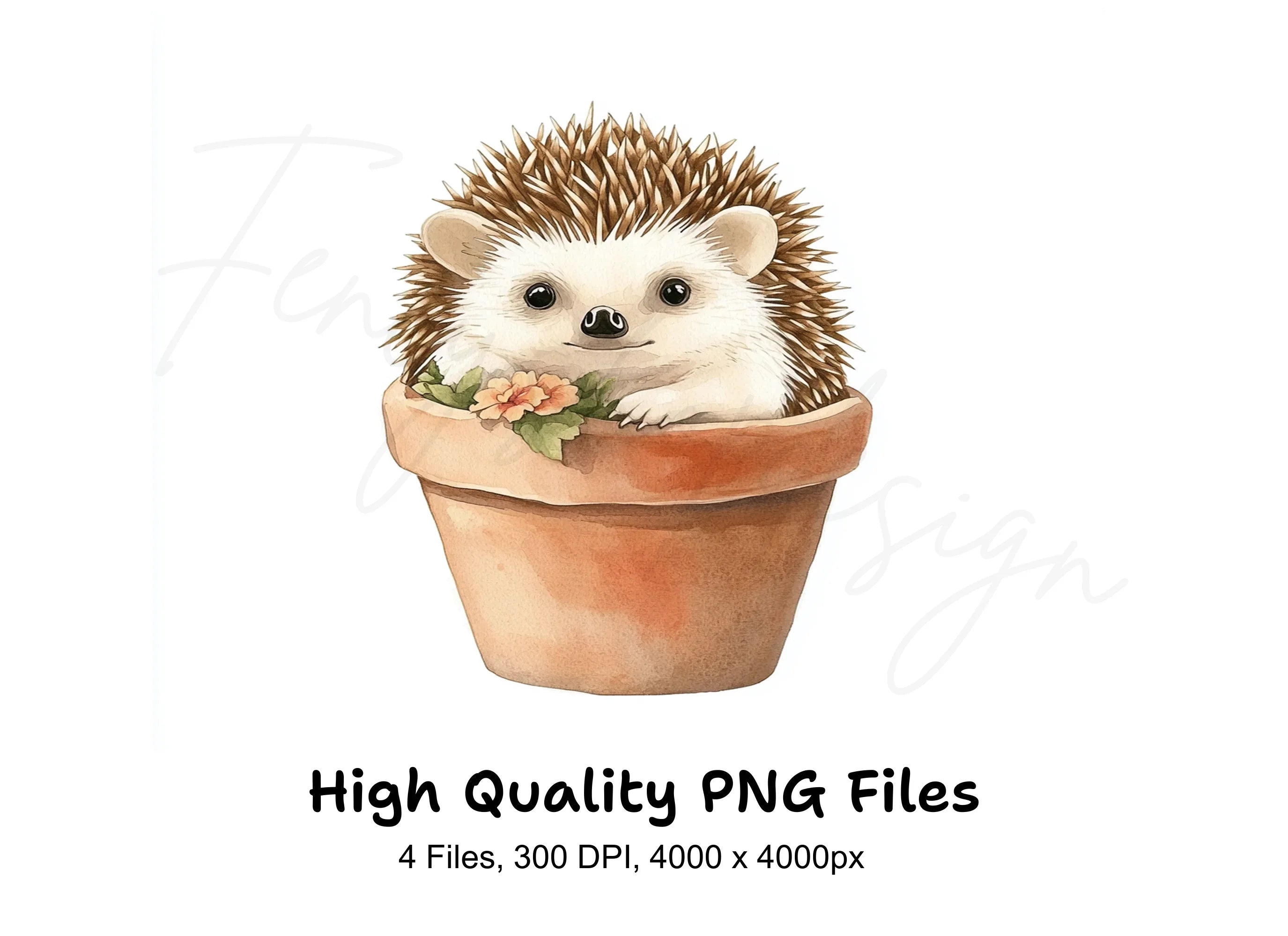 Cute Hedgehog in Pot Clipart Bundle