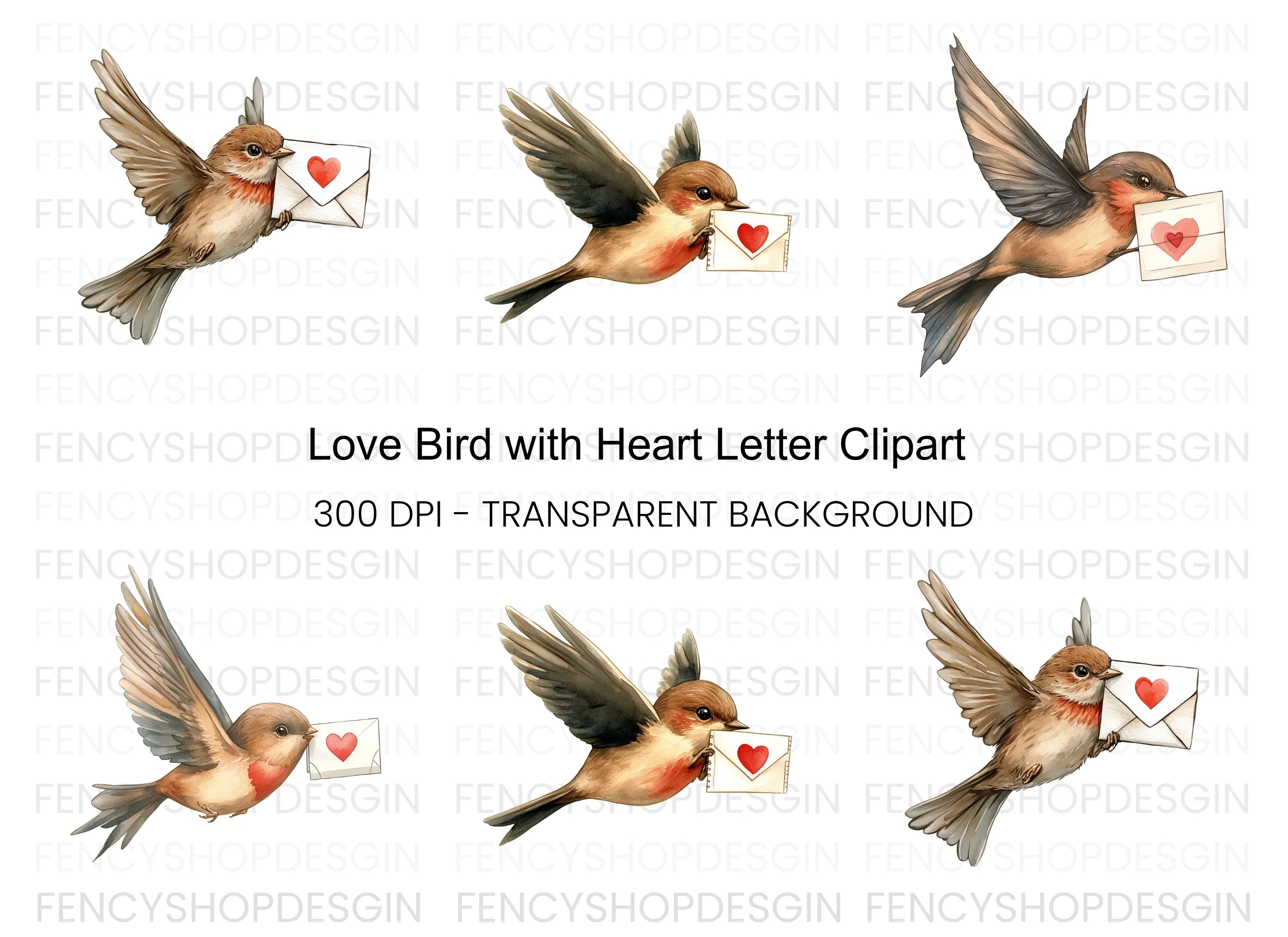 Love Bird Heart Letter Clipart Bundle