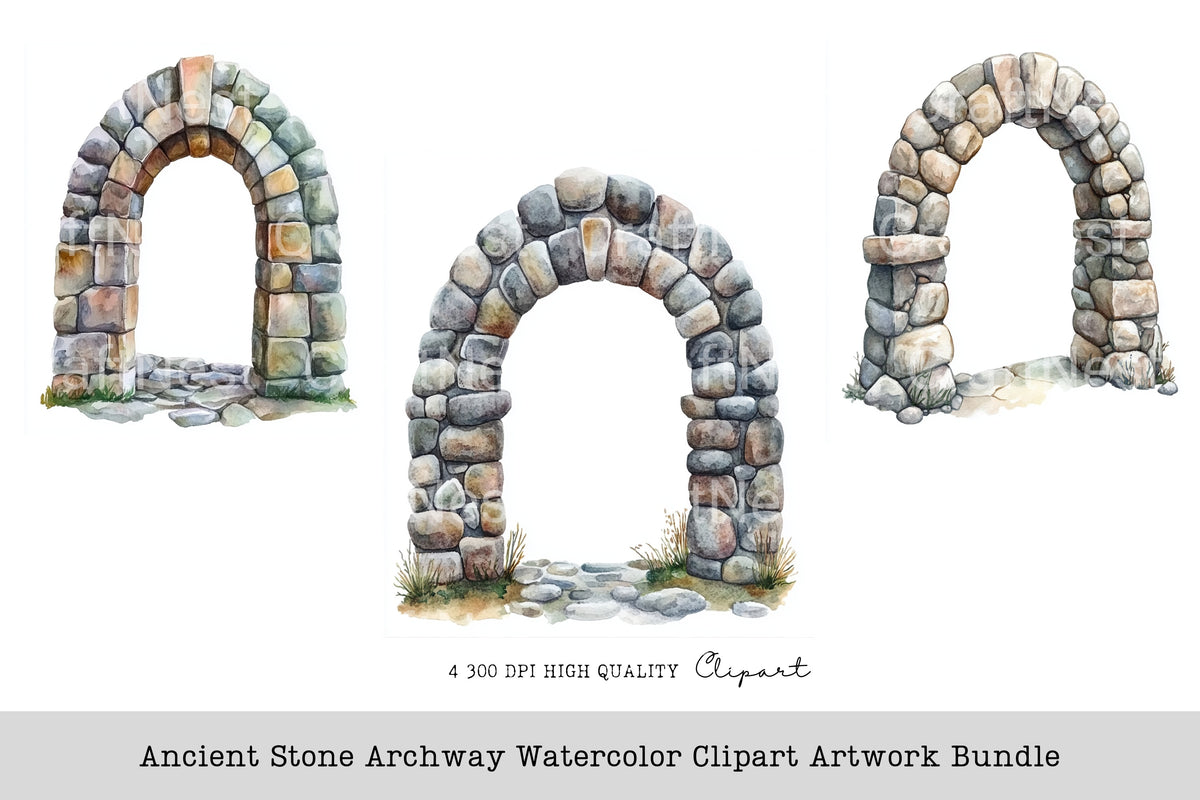 Ancient Stone Archway Artwork Clipart Bundle