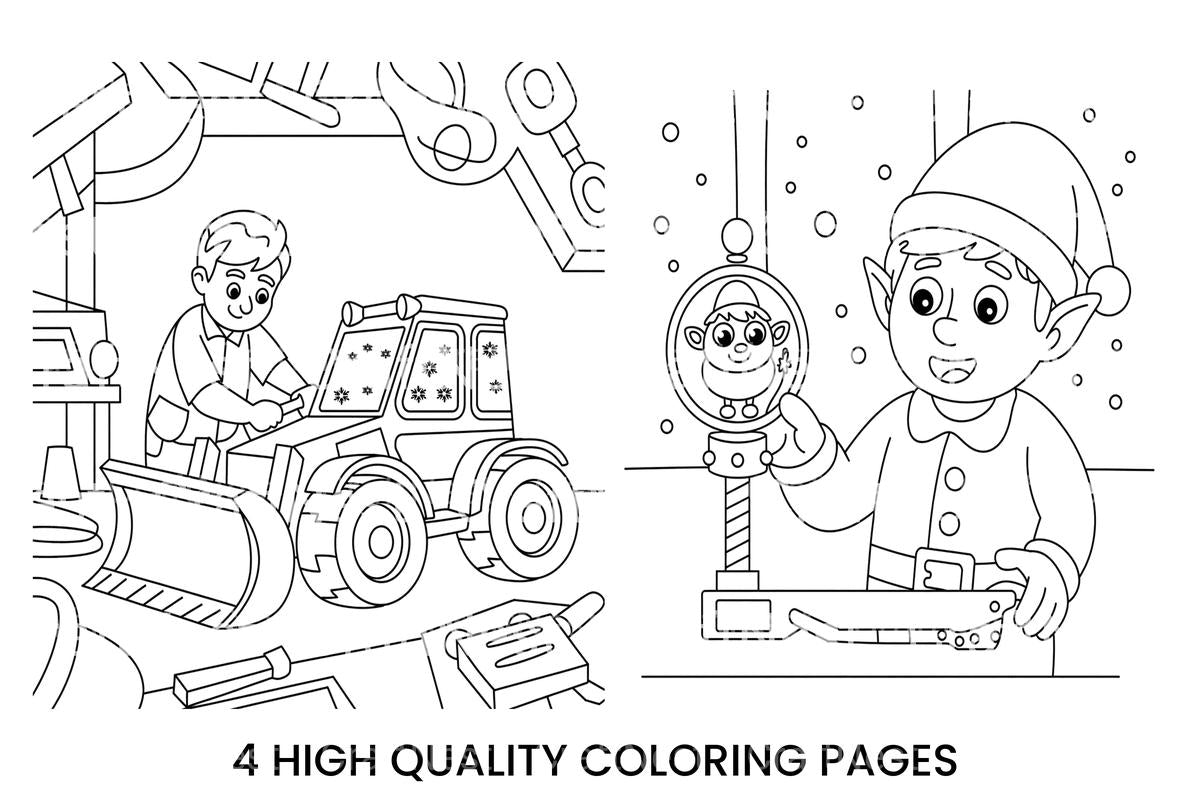 Christmas Elf and Boy Building Toy Coloring Books