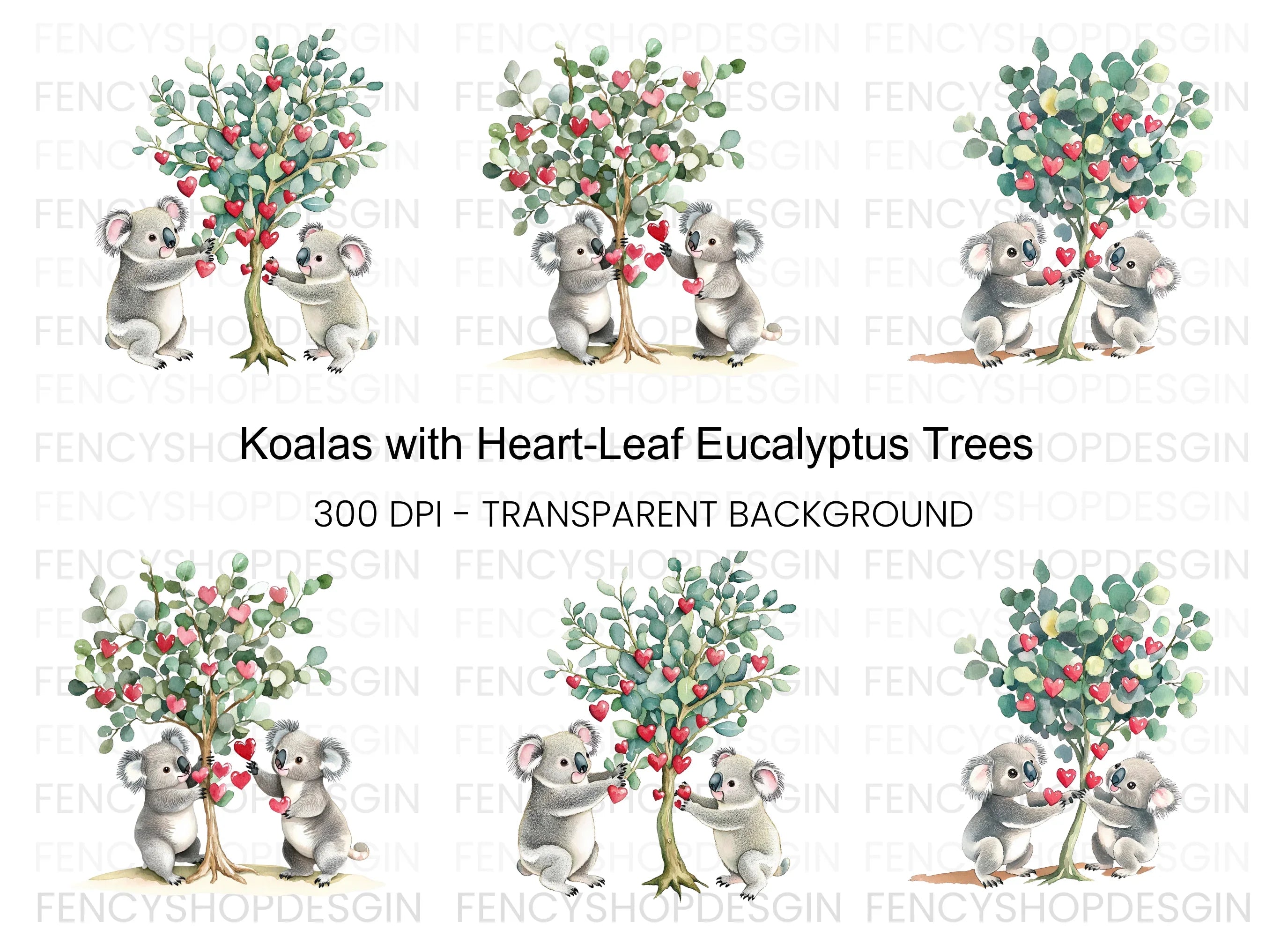 Koalas Decorating Heart Tree Clipart Bundle