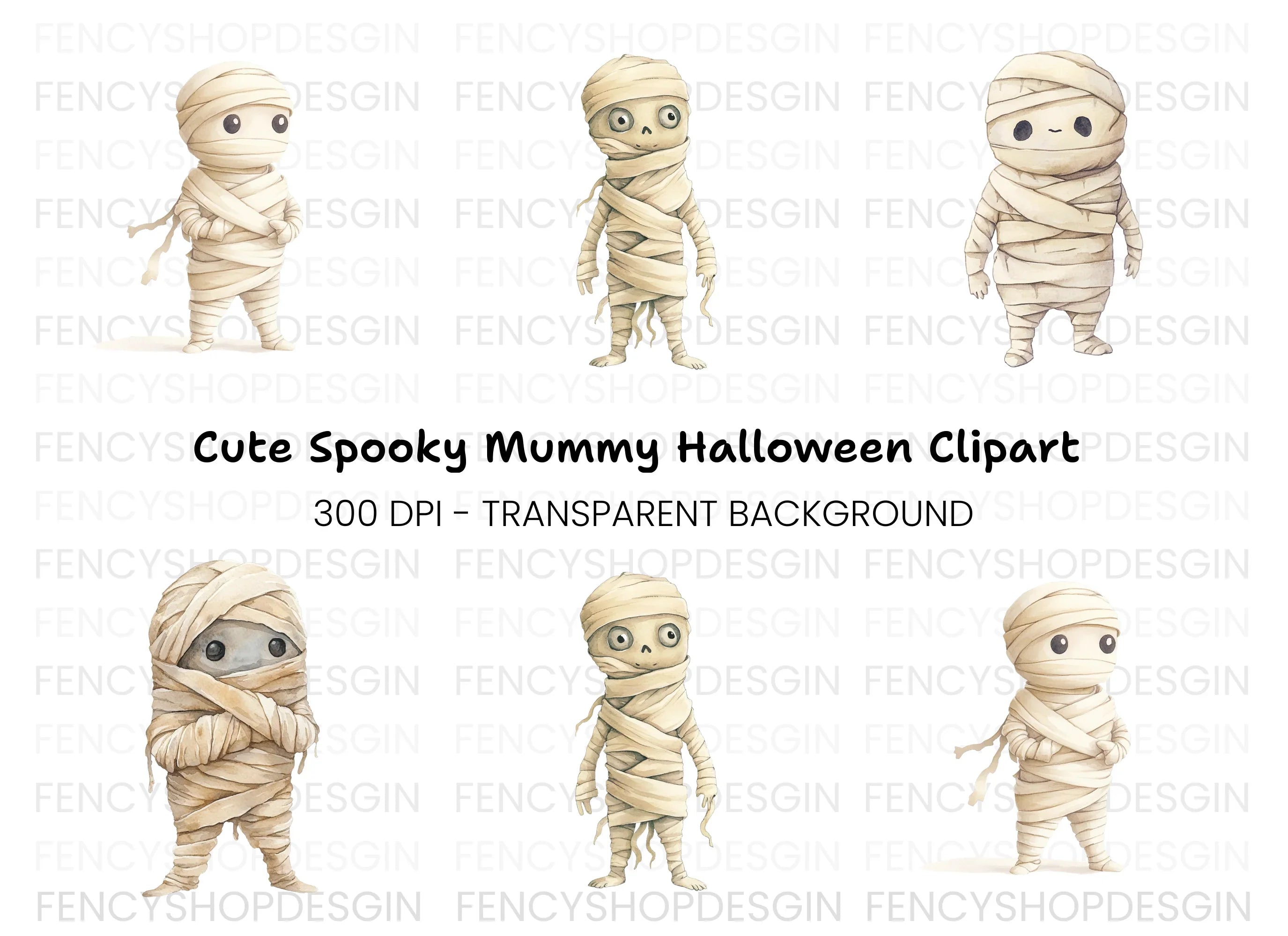 Cute Halloween Mummy Clipart Bundle