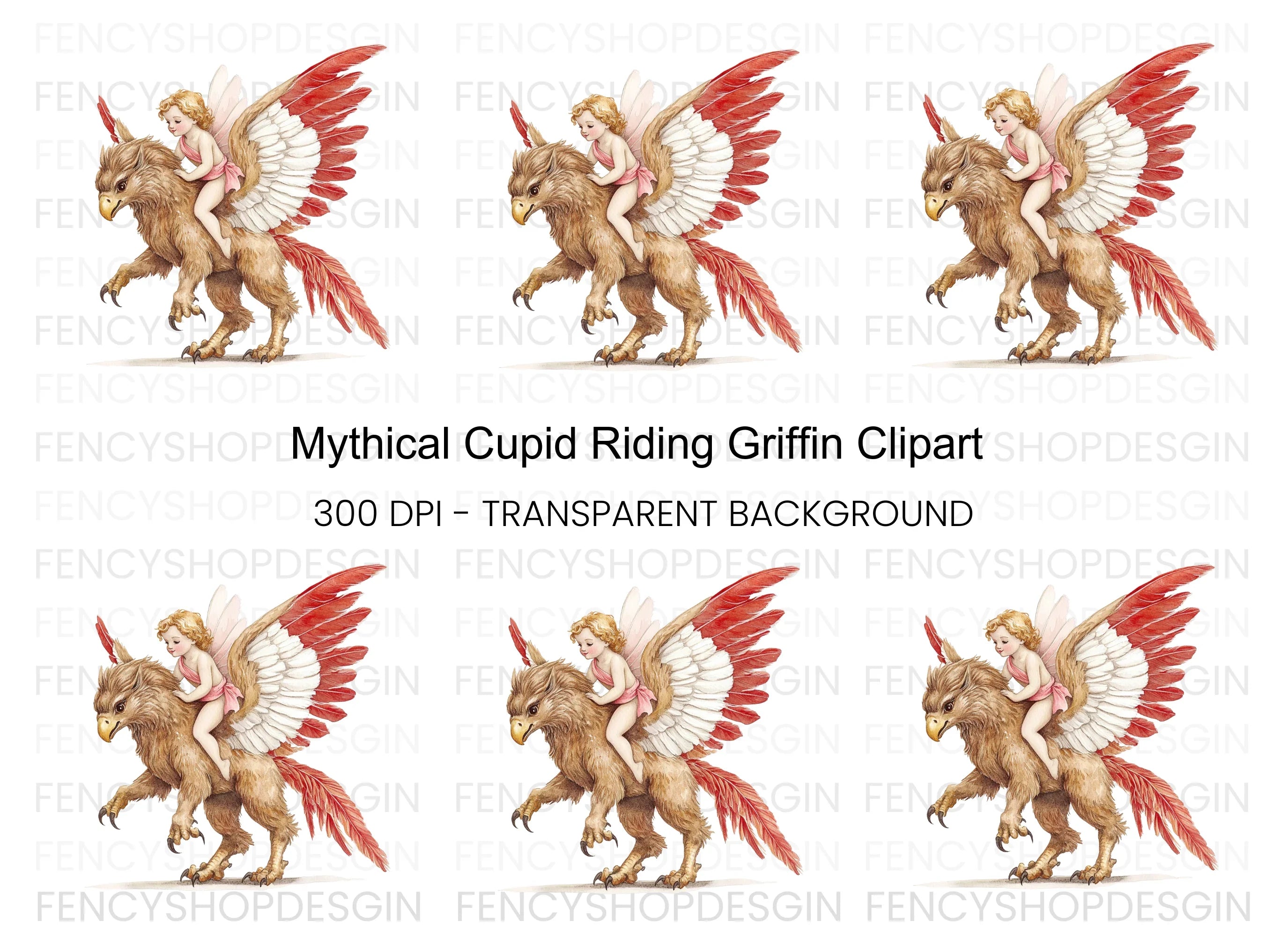 Adorable Cupid Riding Griffin Clipart Bundle