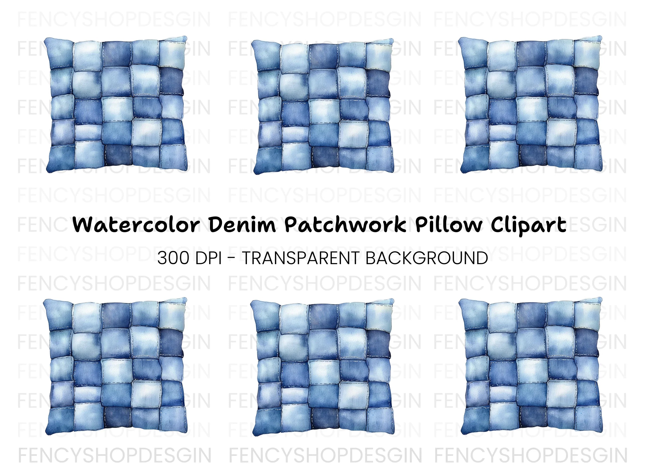 Denim Patchwork Pillow Clipart Bundle