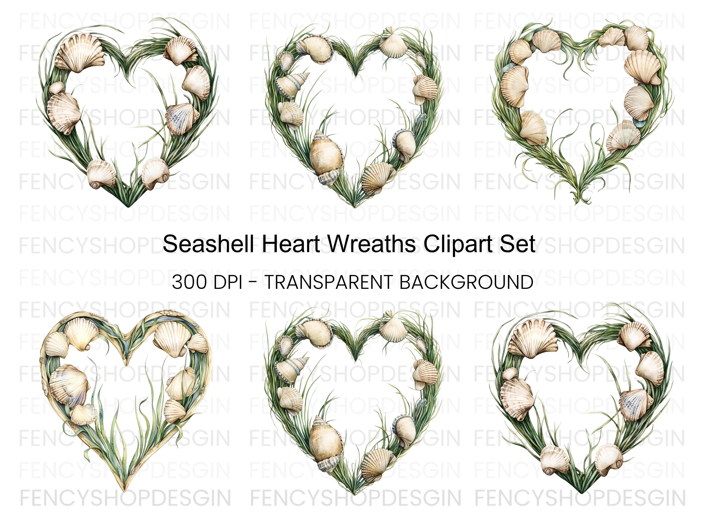 Seashell Heart Wreath Clipart Bundle