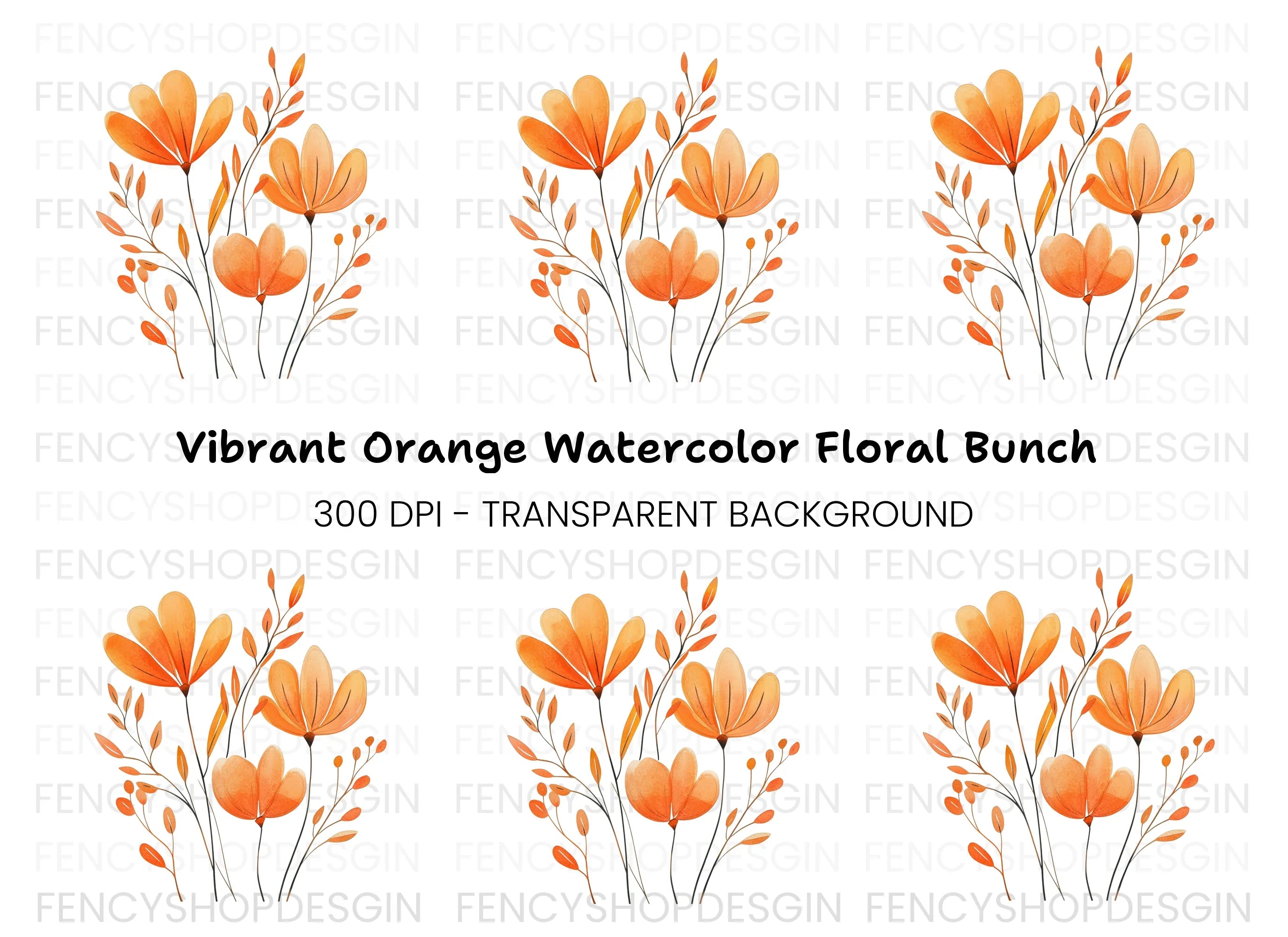 Orange Floral Clipart Bundle