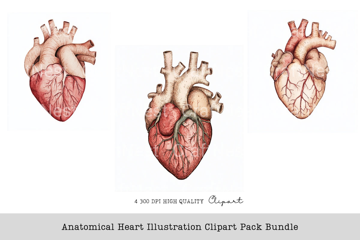 Anatomical Heart Illustration Clipart Bundle