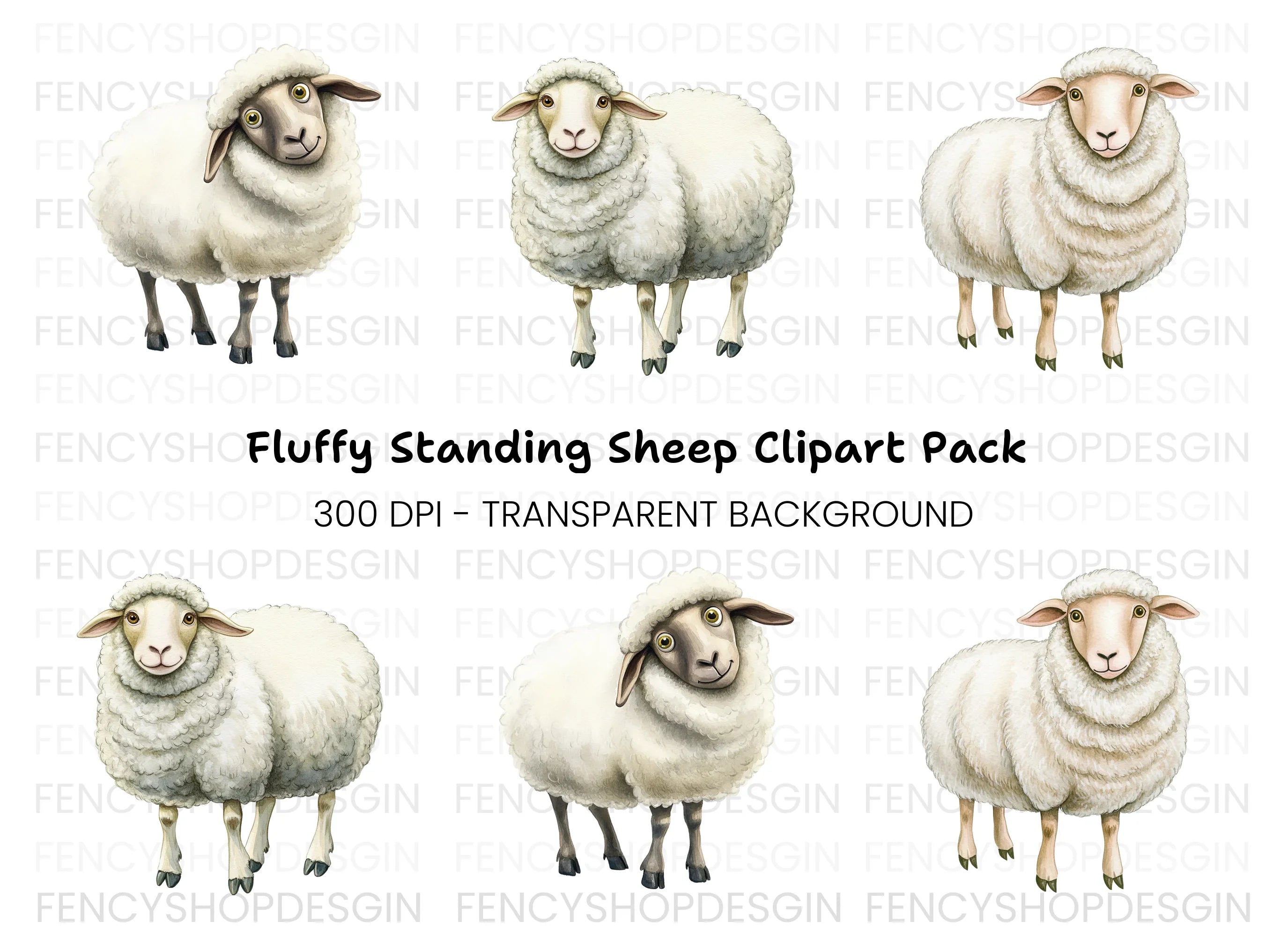 Cute White Sheep Clipart Bundle