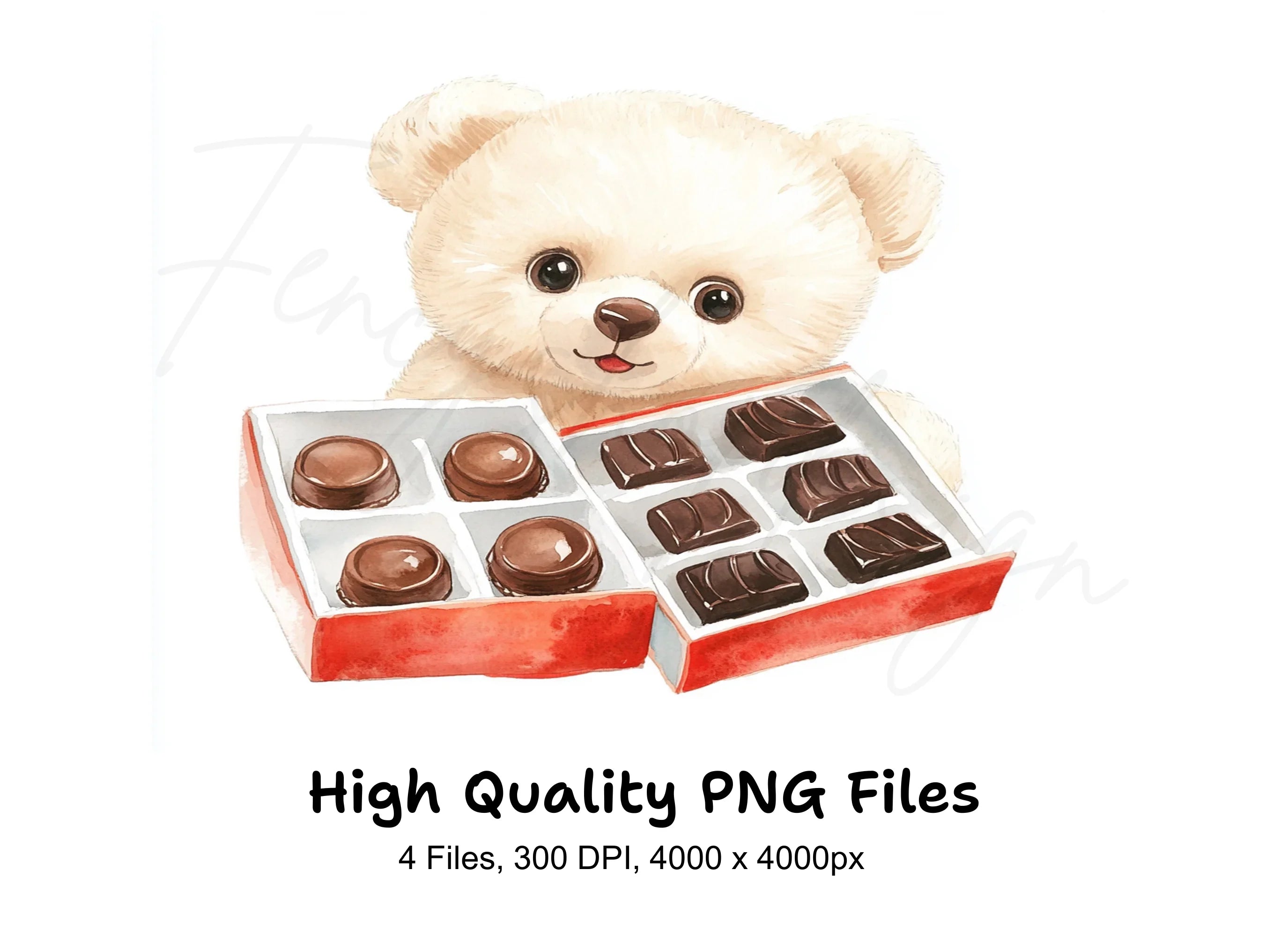 White Teddy Bear with Chocolate Box Clipart Bundle