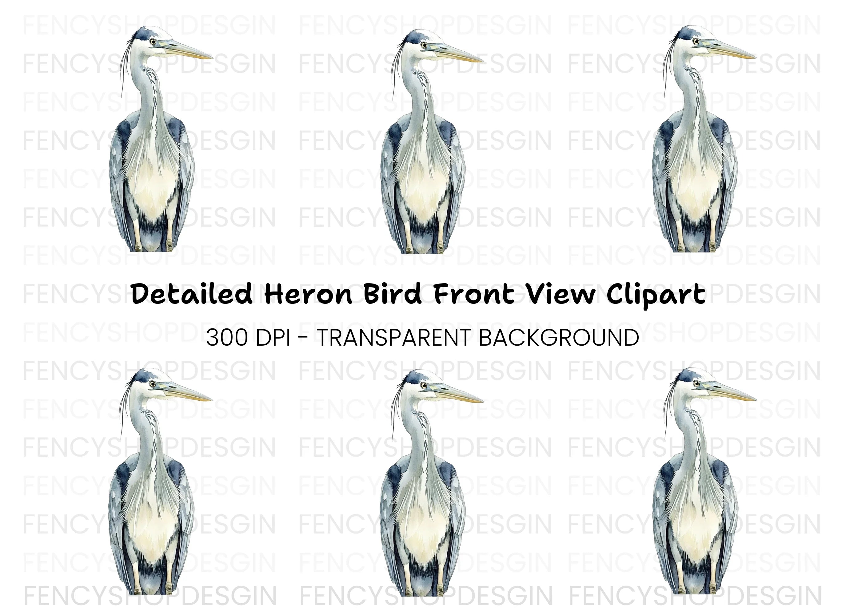 Front Facing Heron Clipart Bundle