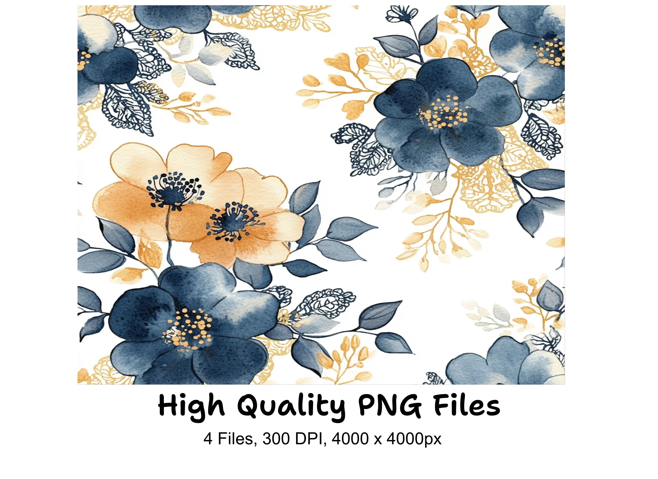 Vibrant Blue and Orange Floral Clipart Bundle