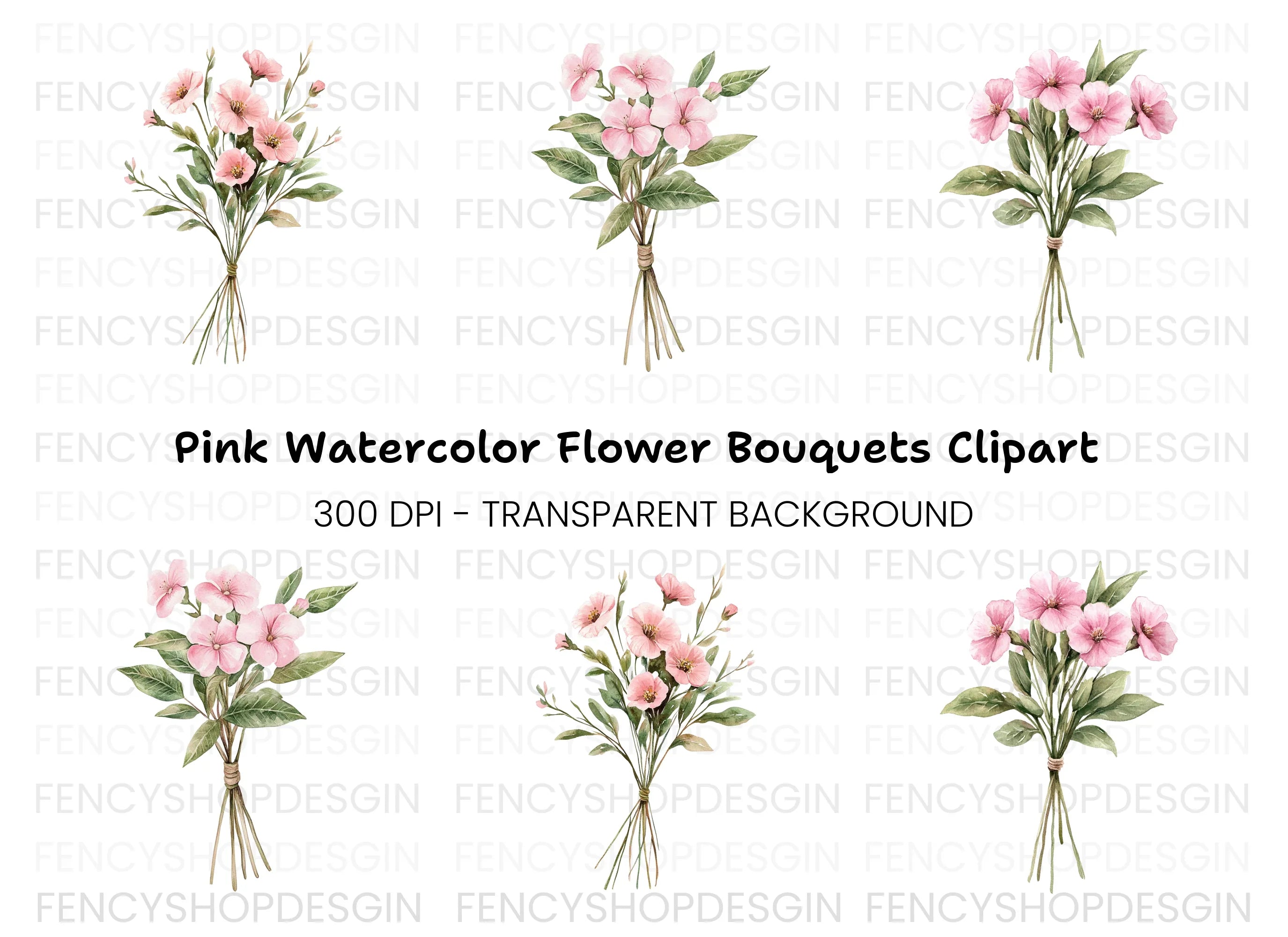 Pink Floral Bouquet Clipart Bundle