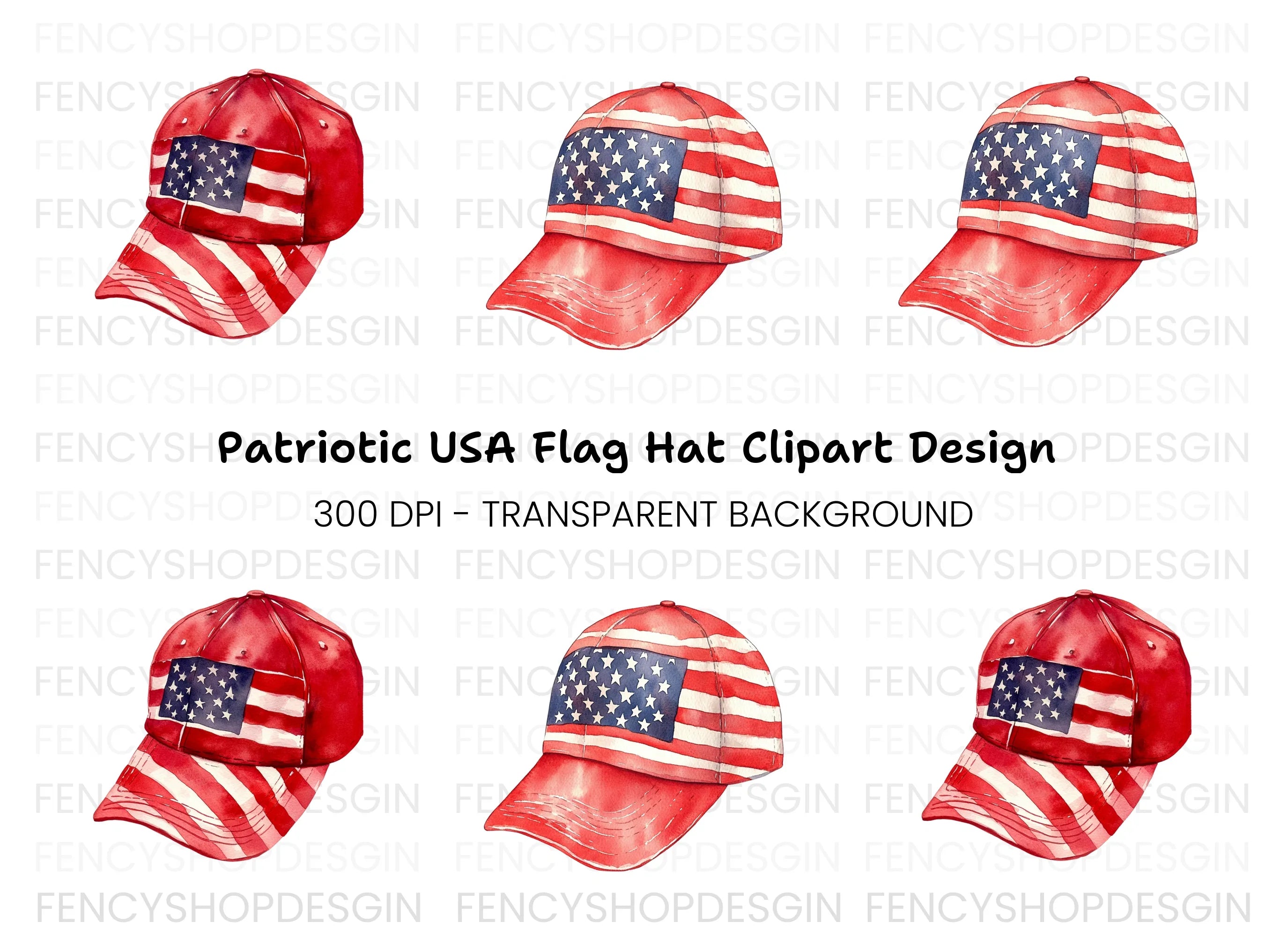 American Flag Baseball Hat Clipart Bundle