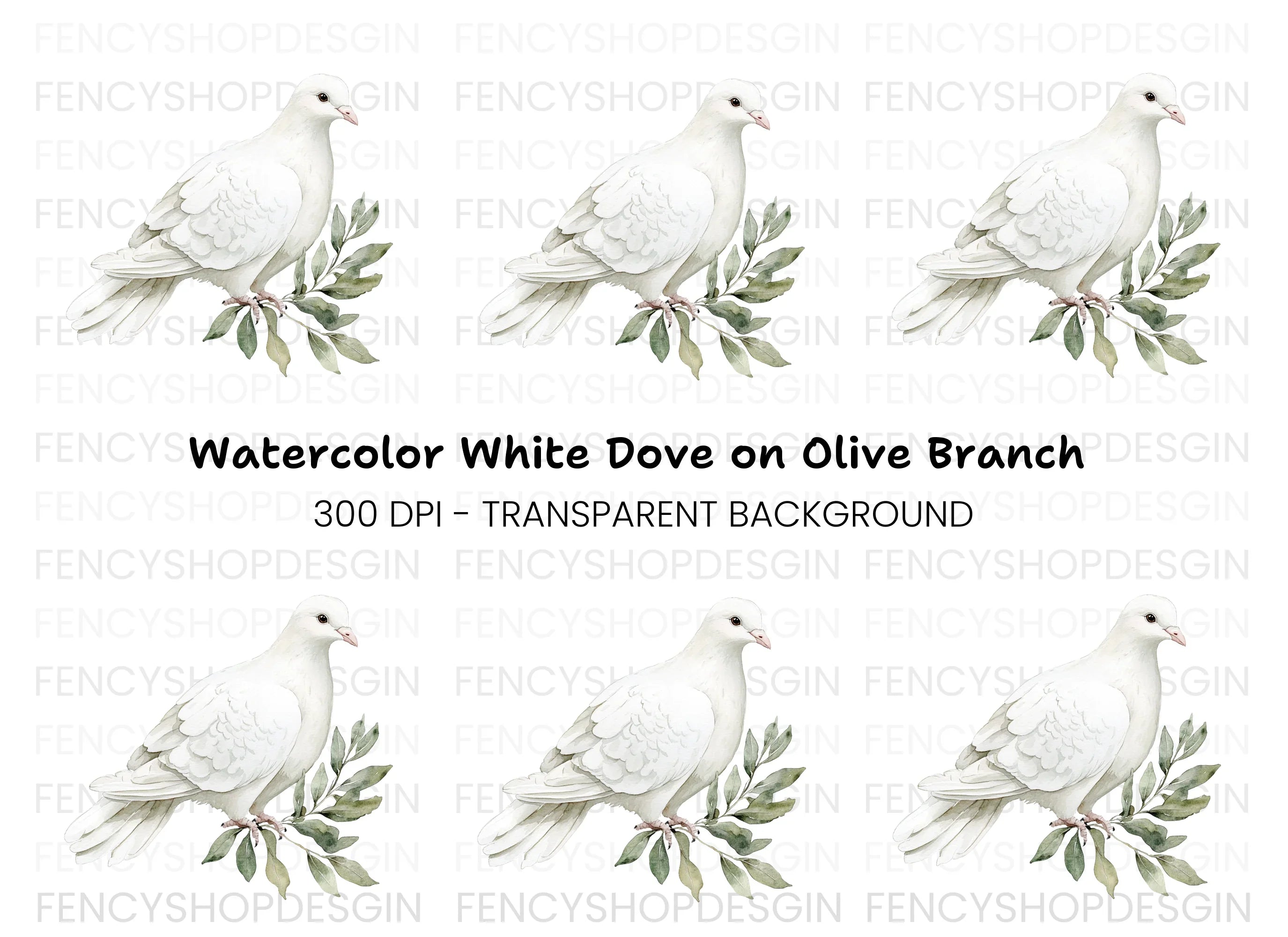 White Dove with Olive Branch Clipart Bundle