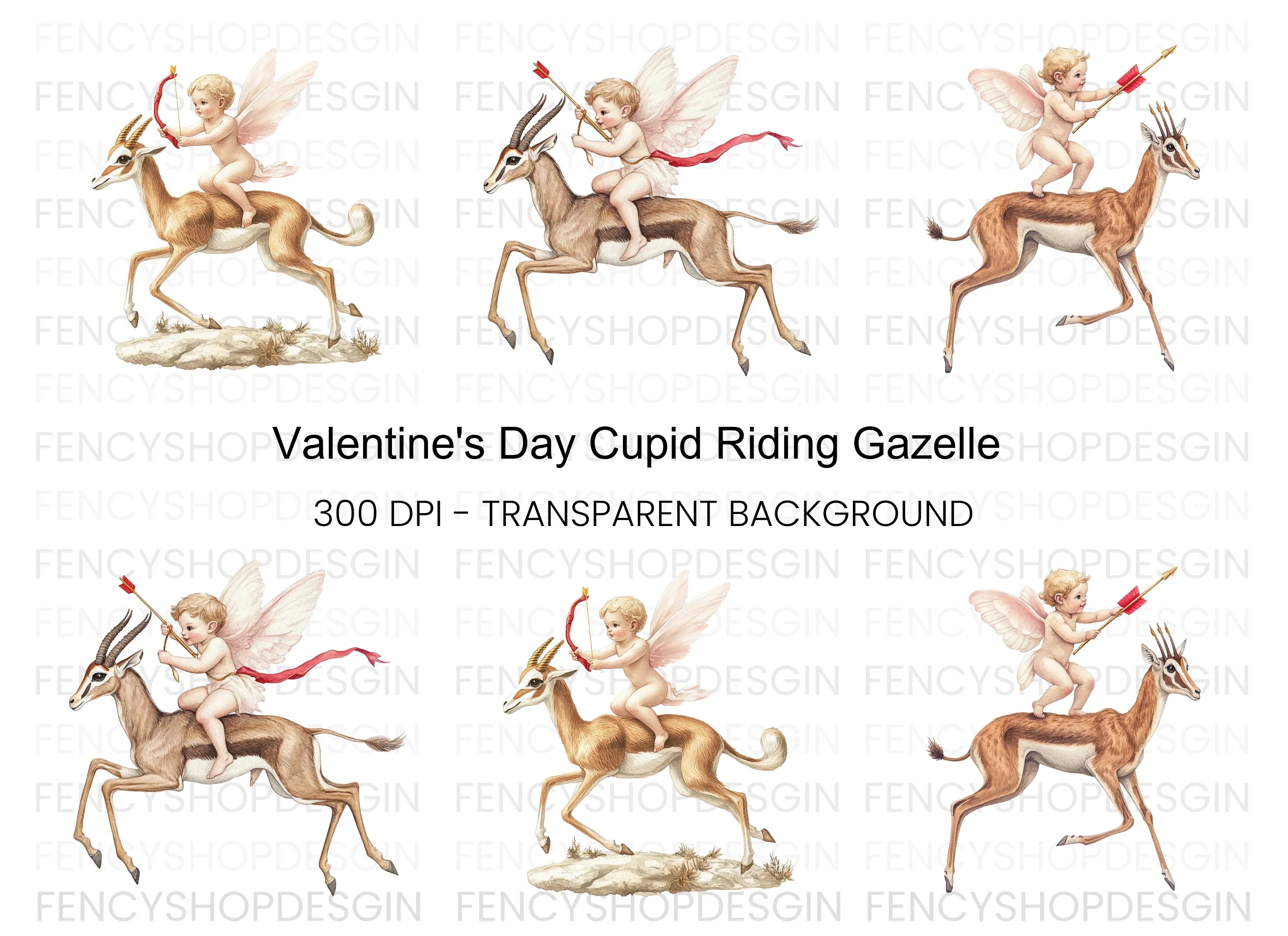 Cupid Riding Gazelle Clipart Bundle