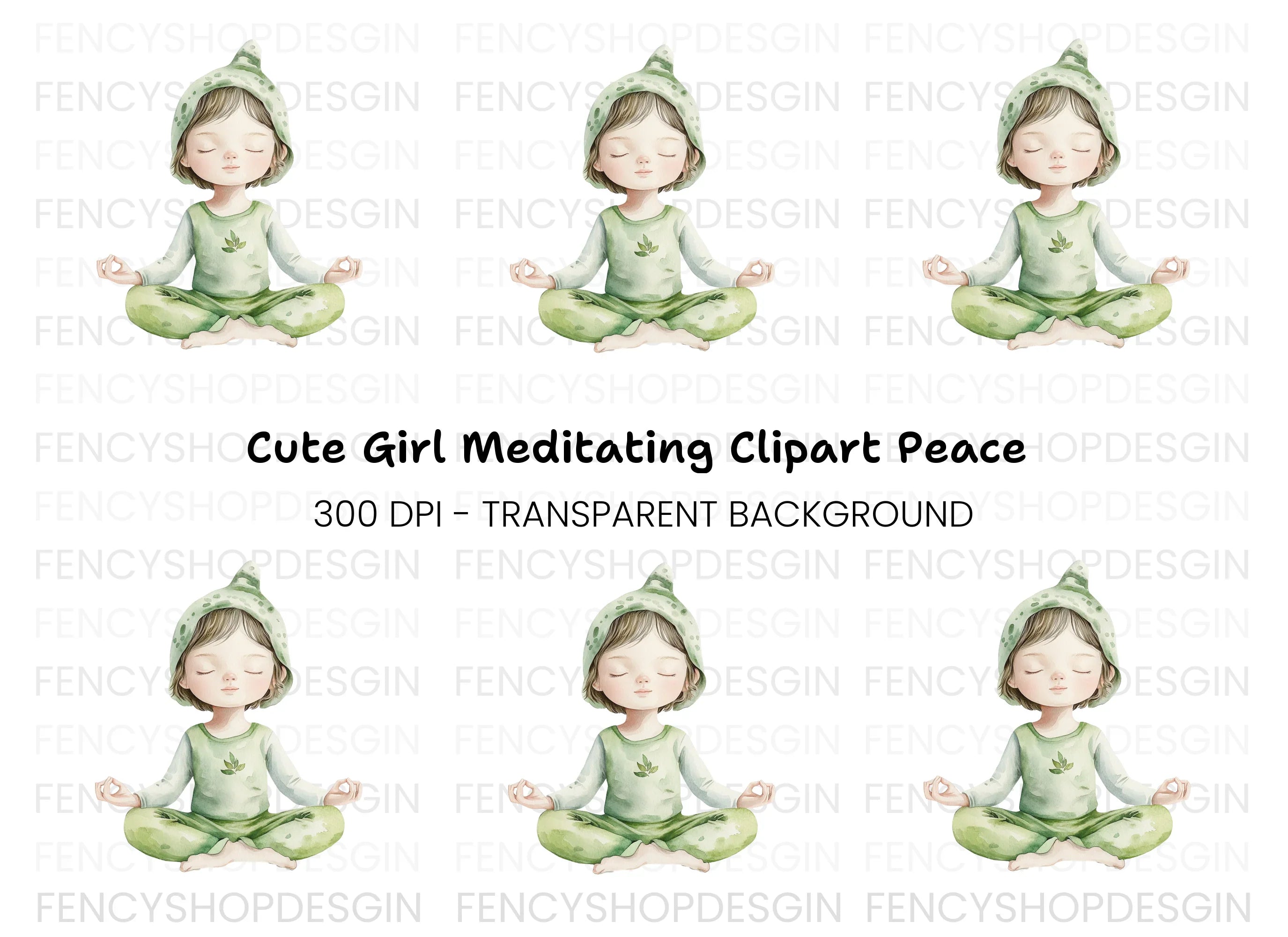 Cute Meditating Child Clipart Bundle