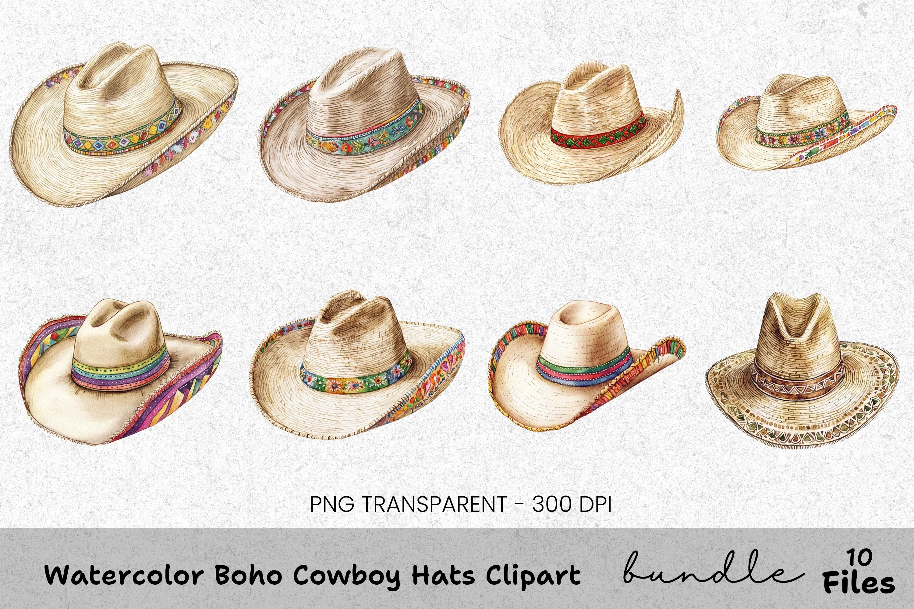 Boho Cowboy Hats Clipart Bundle