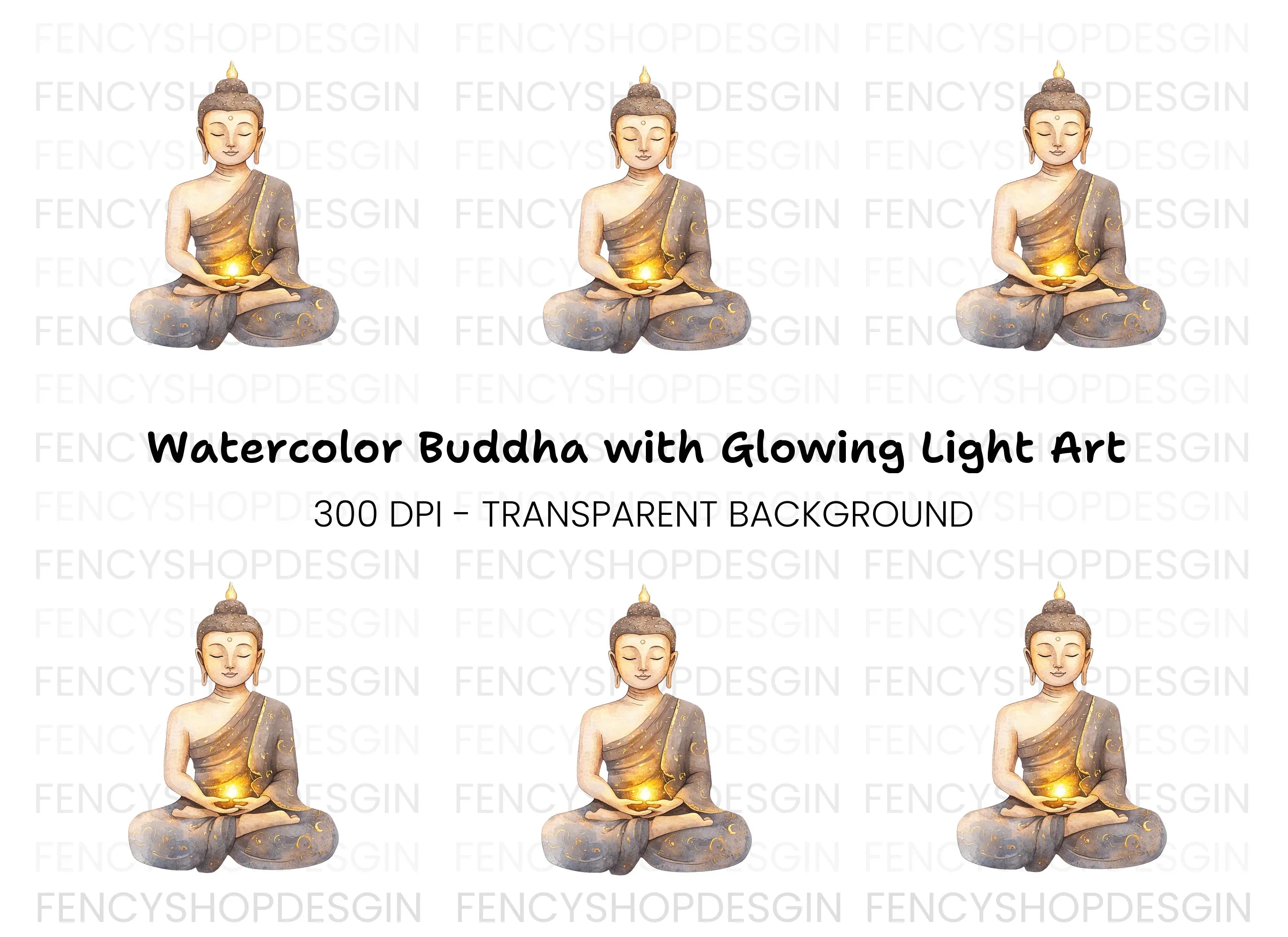 Meditating Buddha with Glowing Light Clipart Bundle