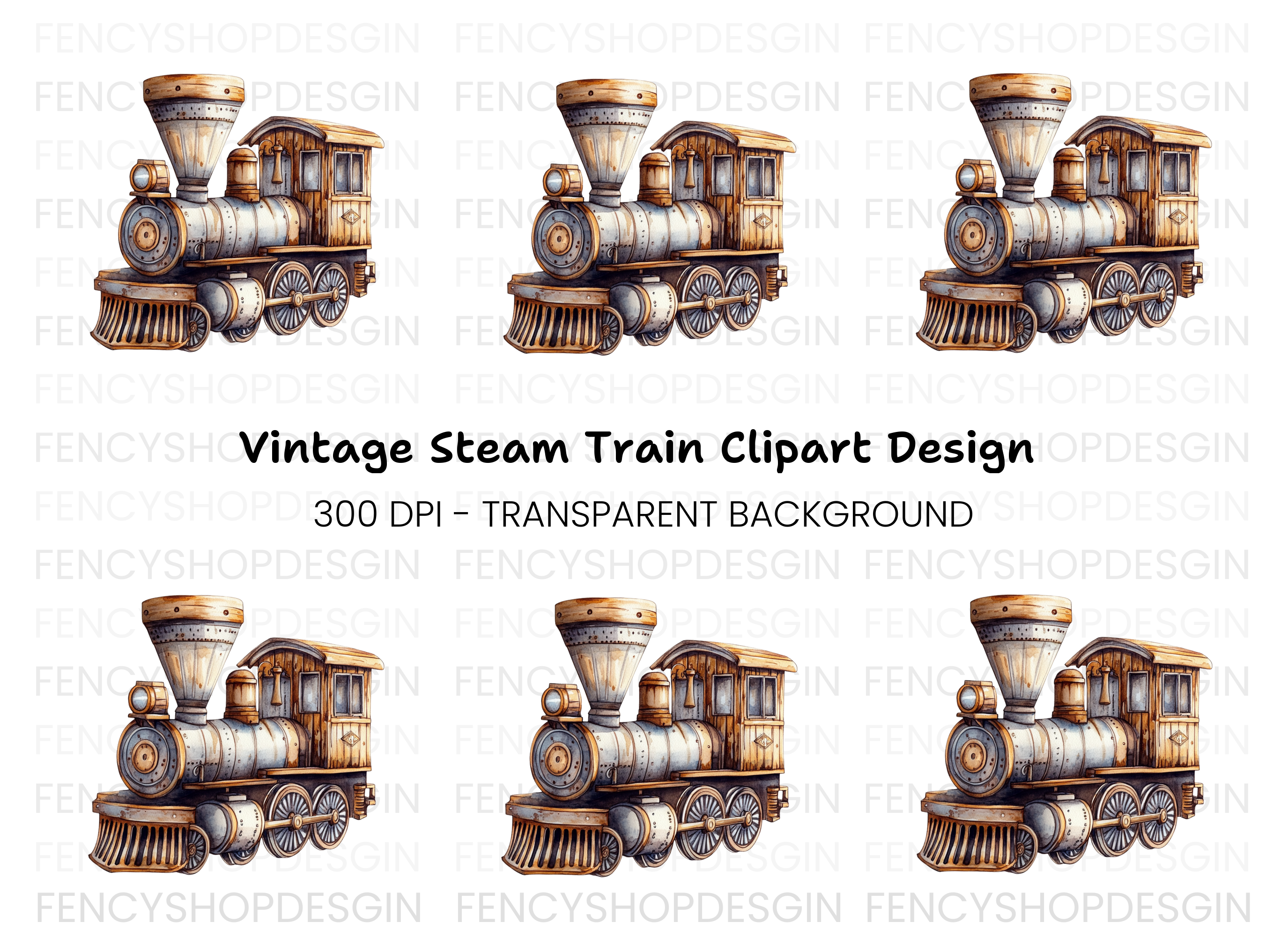 Antique Steam Train Clipart Bundle