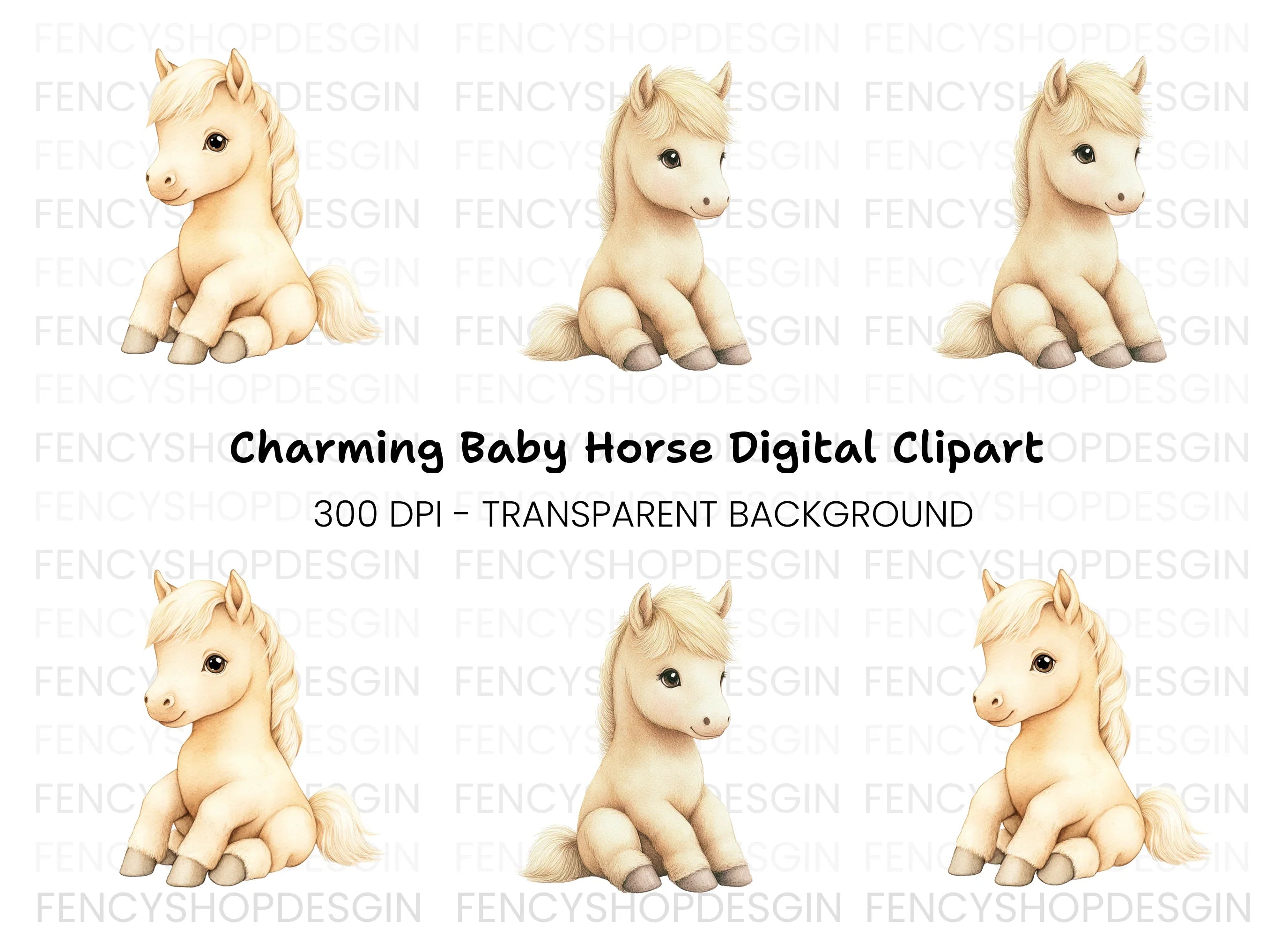 Cute Sitting Palomino Foals Clipart Bundle