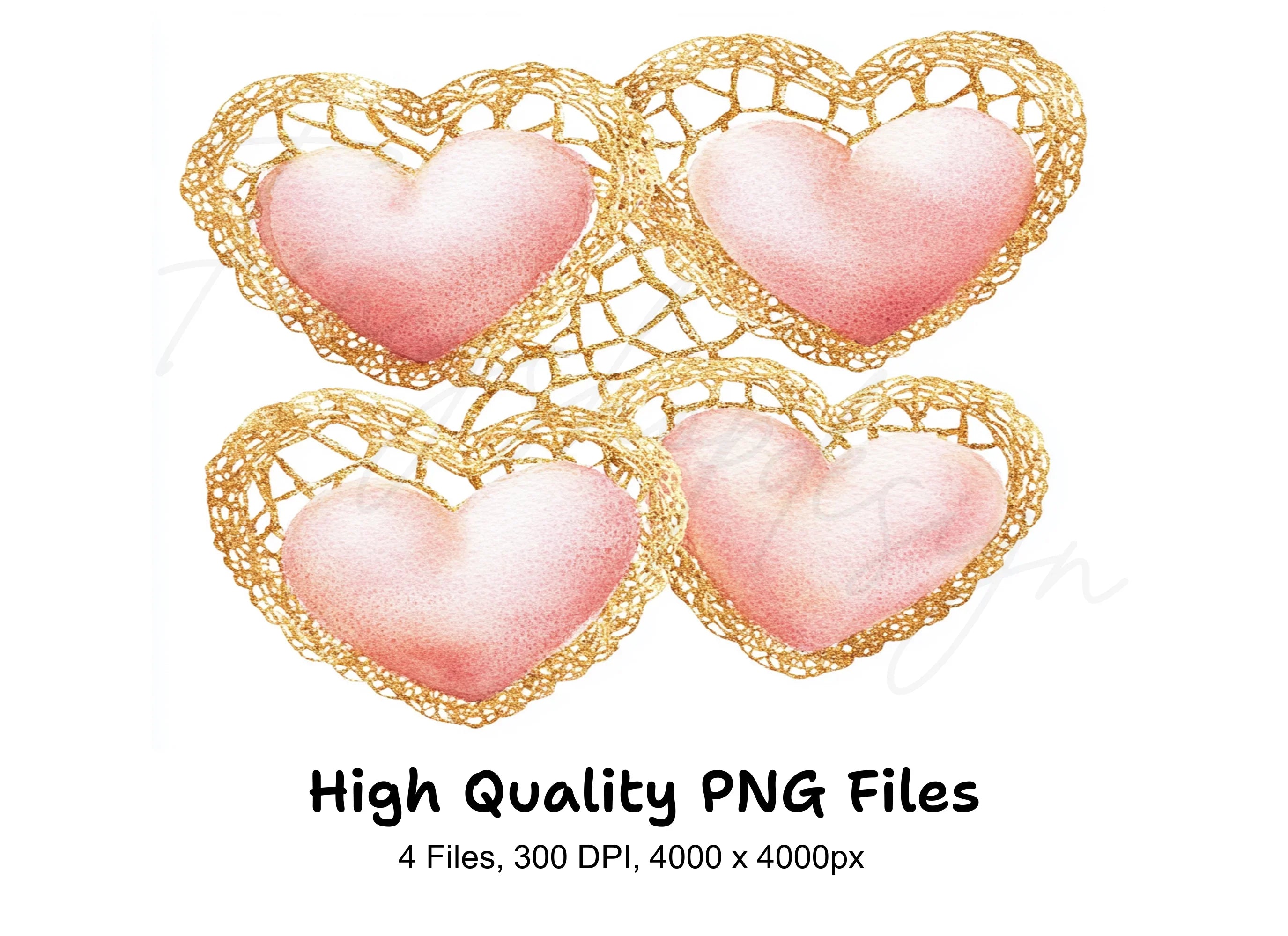 Pink Gold Lace Heart Clipart Bundle